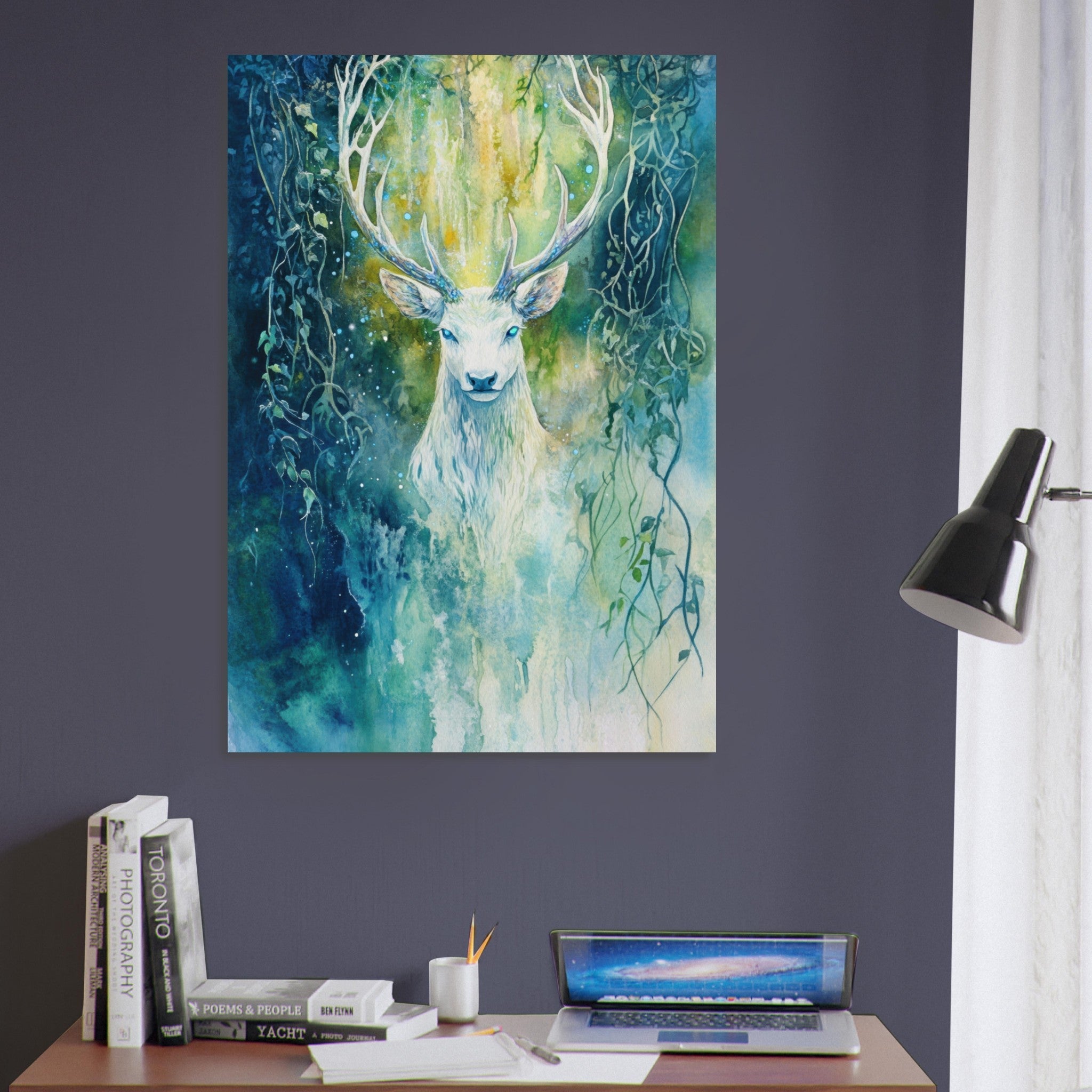 Aluminum Print Portrait - The Silver Stag of the Enchanted Glade Fantasy 4 - Ai Art Force