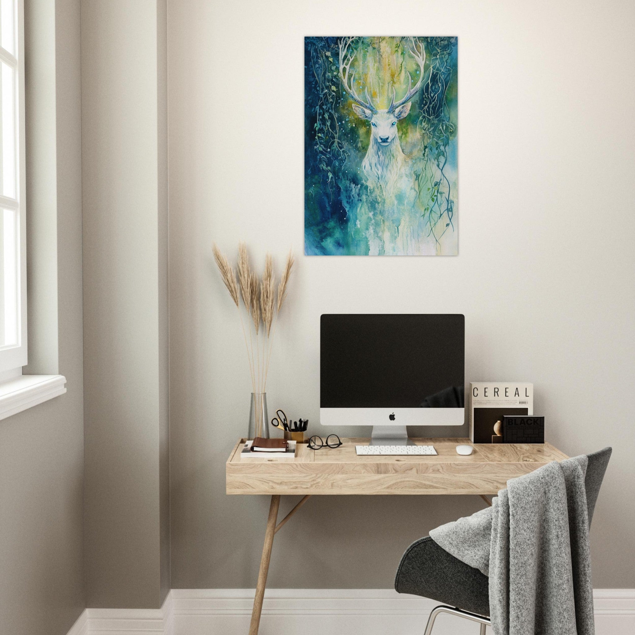Aluminum Print Portrait - The Silver Stag of the Enchanted Glade Fantasy 4 - Ai Art Force