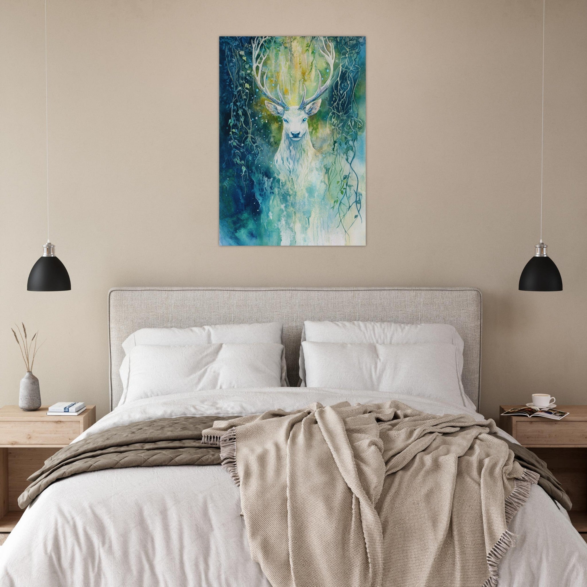 Aluminum Print Portrait - The Silver Stag of the Enchanted Glade Fantasy 4 - Ai Art Force