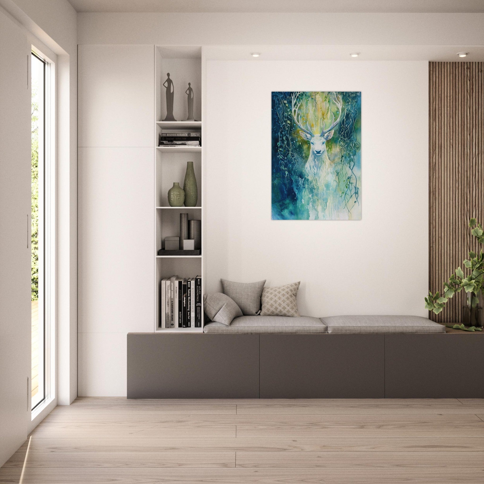 Aluminum Print Portrait - The Silver Stag of the Enchanted Glade Fantasy 4 - Ai Art Force