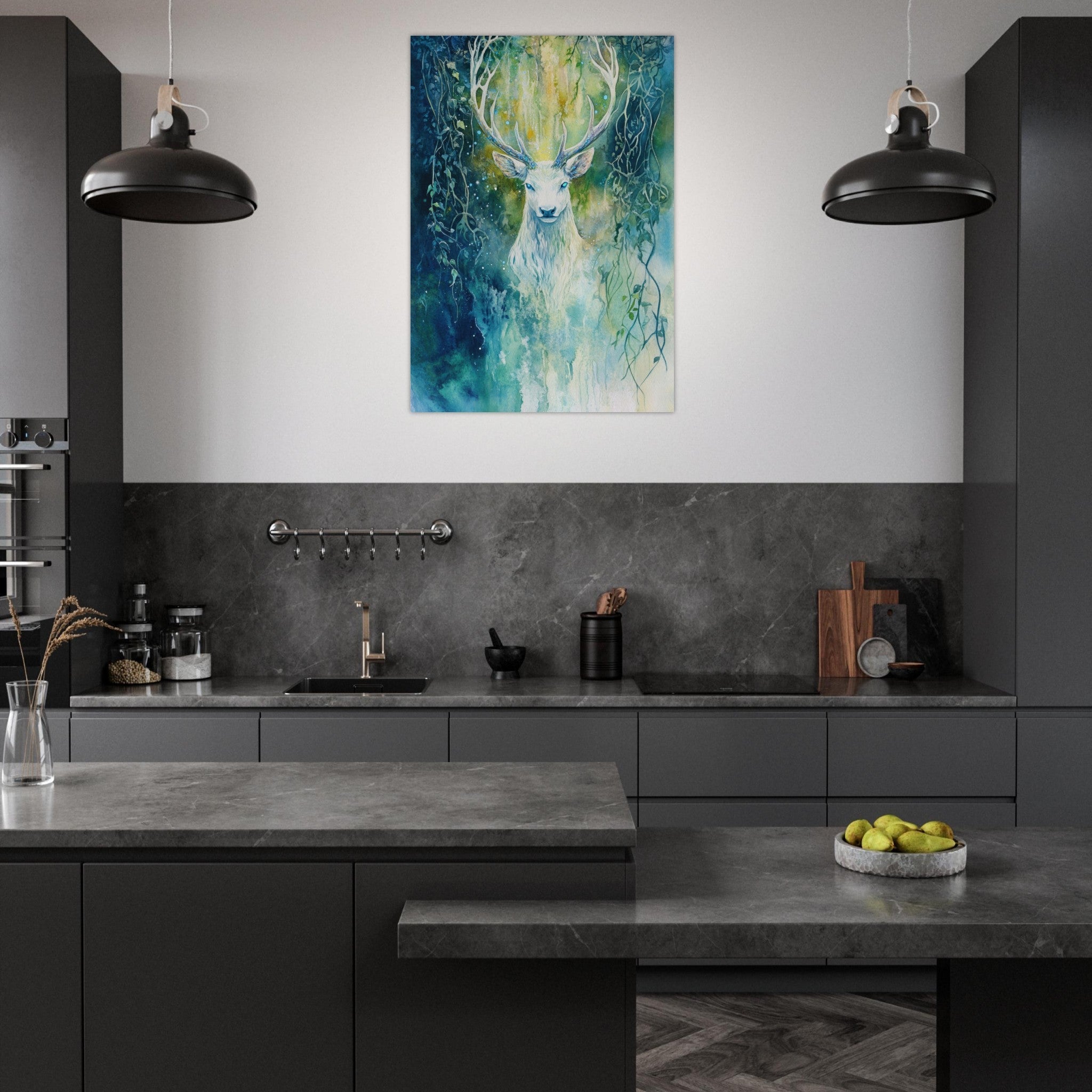 Aluminum Print Portrait - The Silver Stag of the Enchanted Glade Fantasy 4 - Ai Art Force