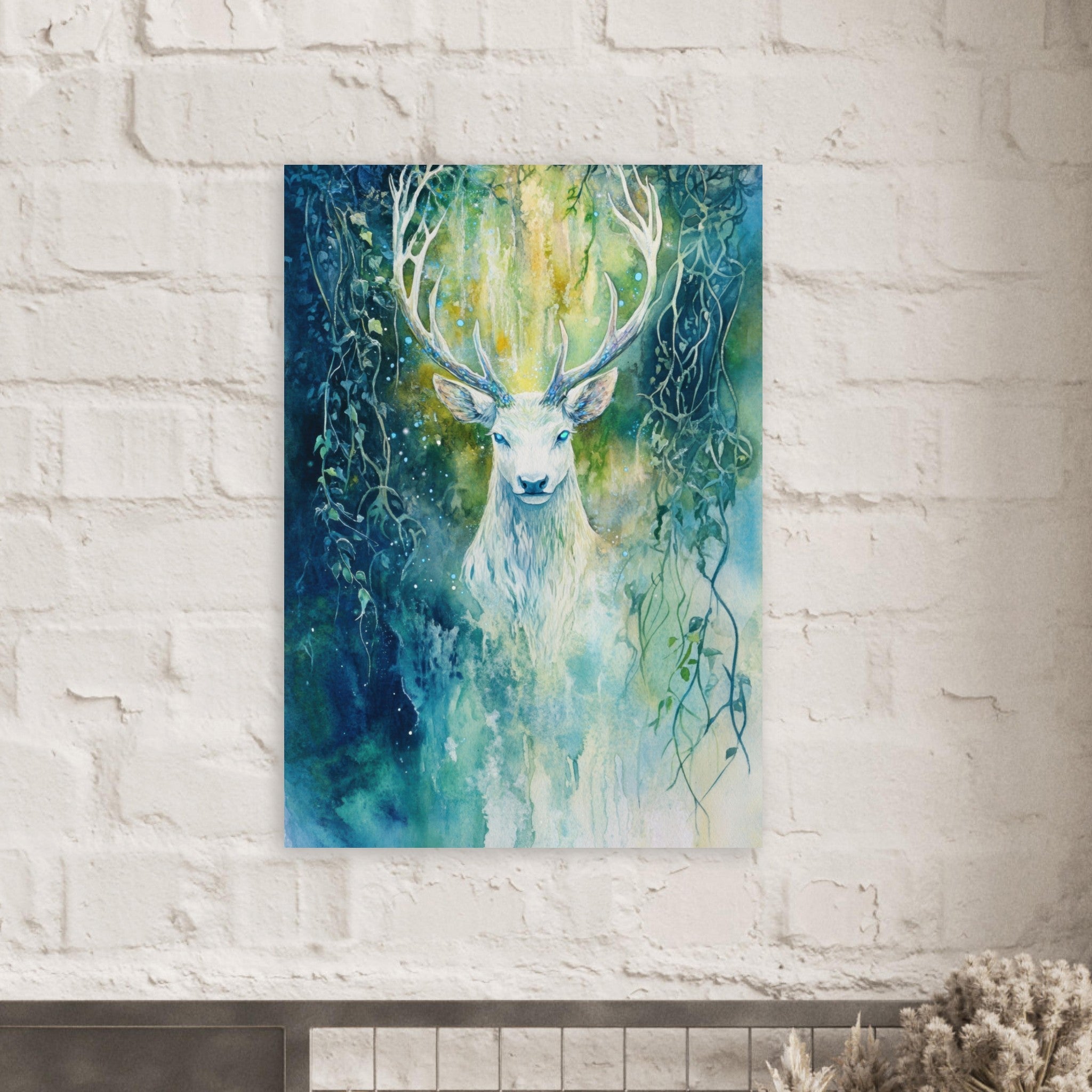 Aluminum Print Portrait - The Silver Stag of the Enchanted Glade Fantasy 4 - Ai Art Force