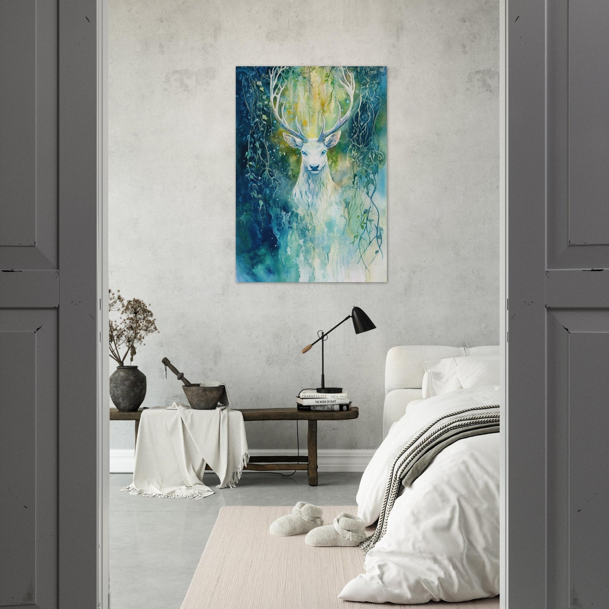 Aluminum Print Portrait - The Silver Stag of the Enchanted Glade Fantasy 4 - Ai Art Force