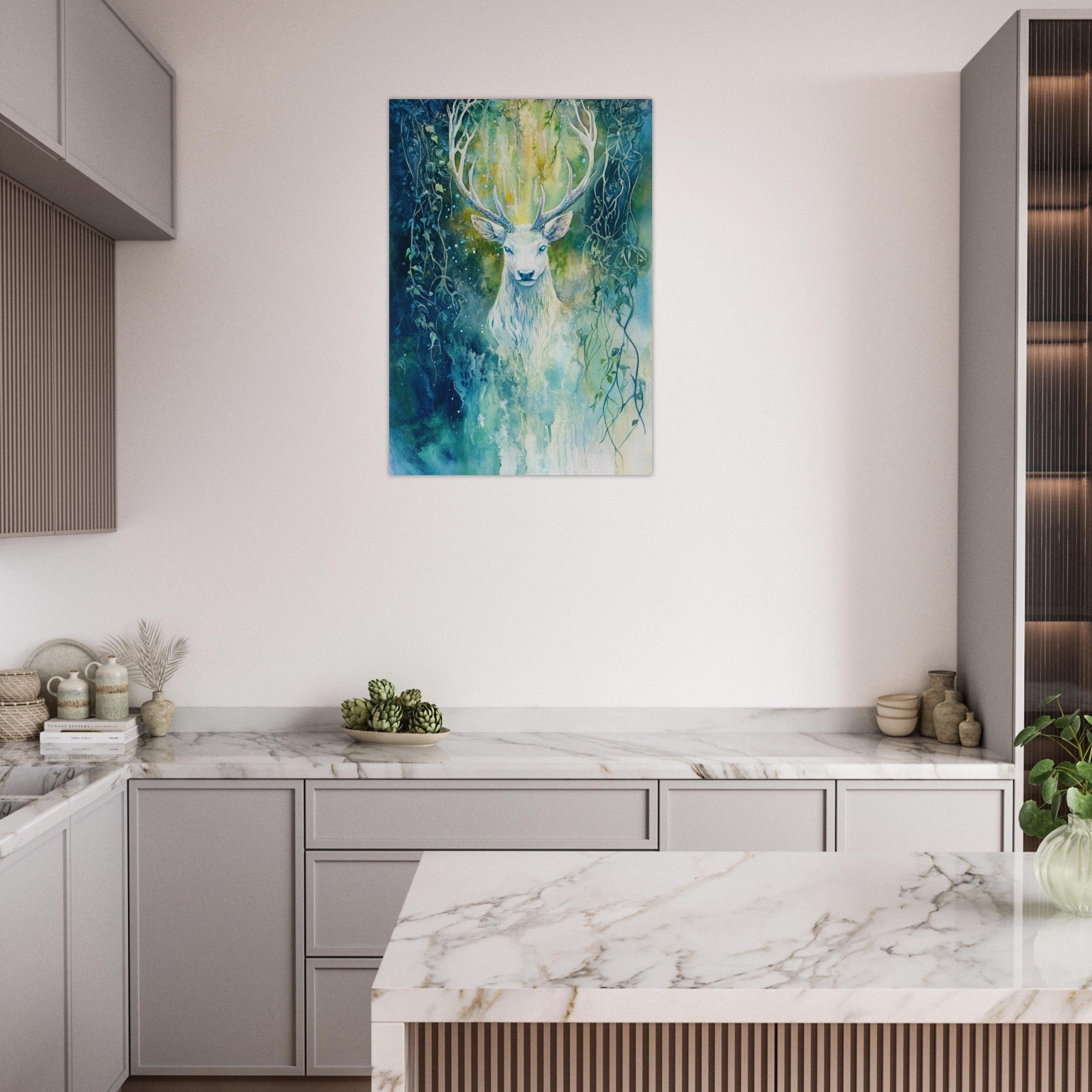 Aluminum Print Portrait - The Silver Stag of the Enchanted Glade Fantasy 4 - Ai Art Force