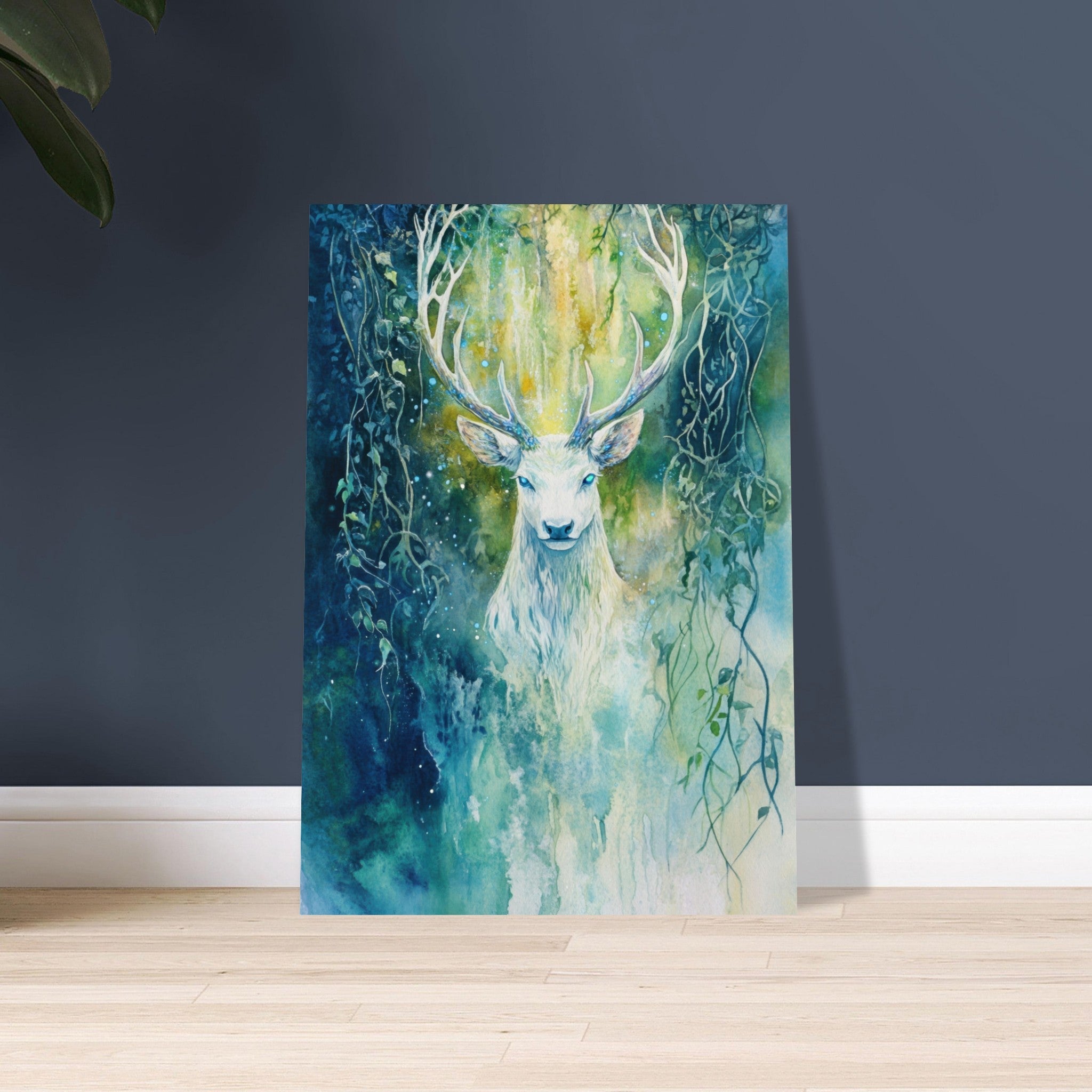 Aluminum Print Portrait - The Silver Stag of the Enchanted Glade Fantasy 4 - Ai Art Force
