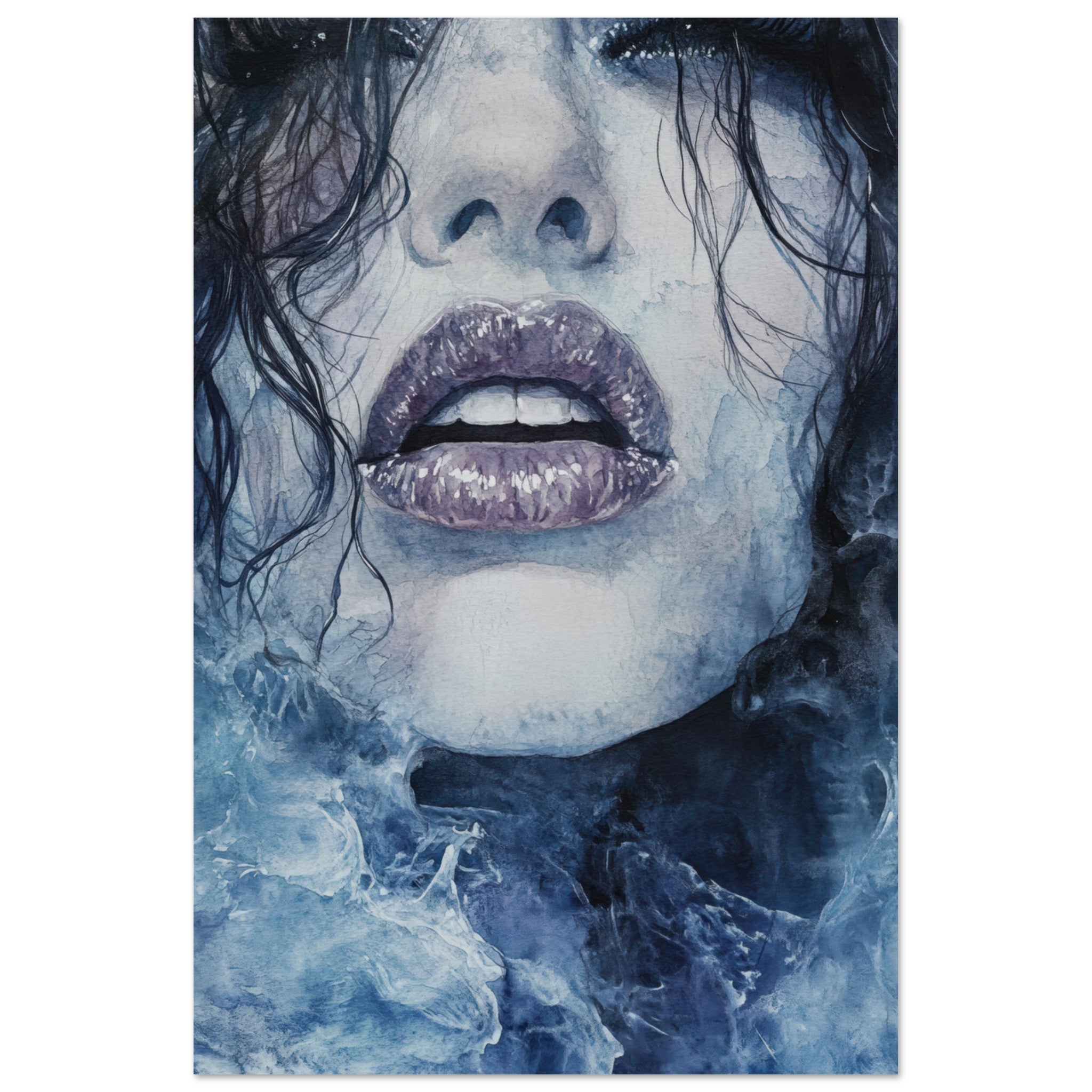 Aluminum Print Portrait - The Sirens Lament Gothic Watercolor Extreme Los 4 - Shop Ai Art WebShop - Digital Art online Store