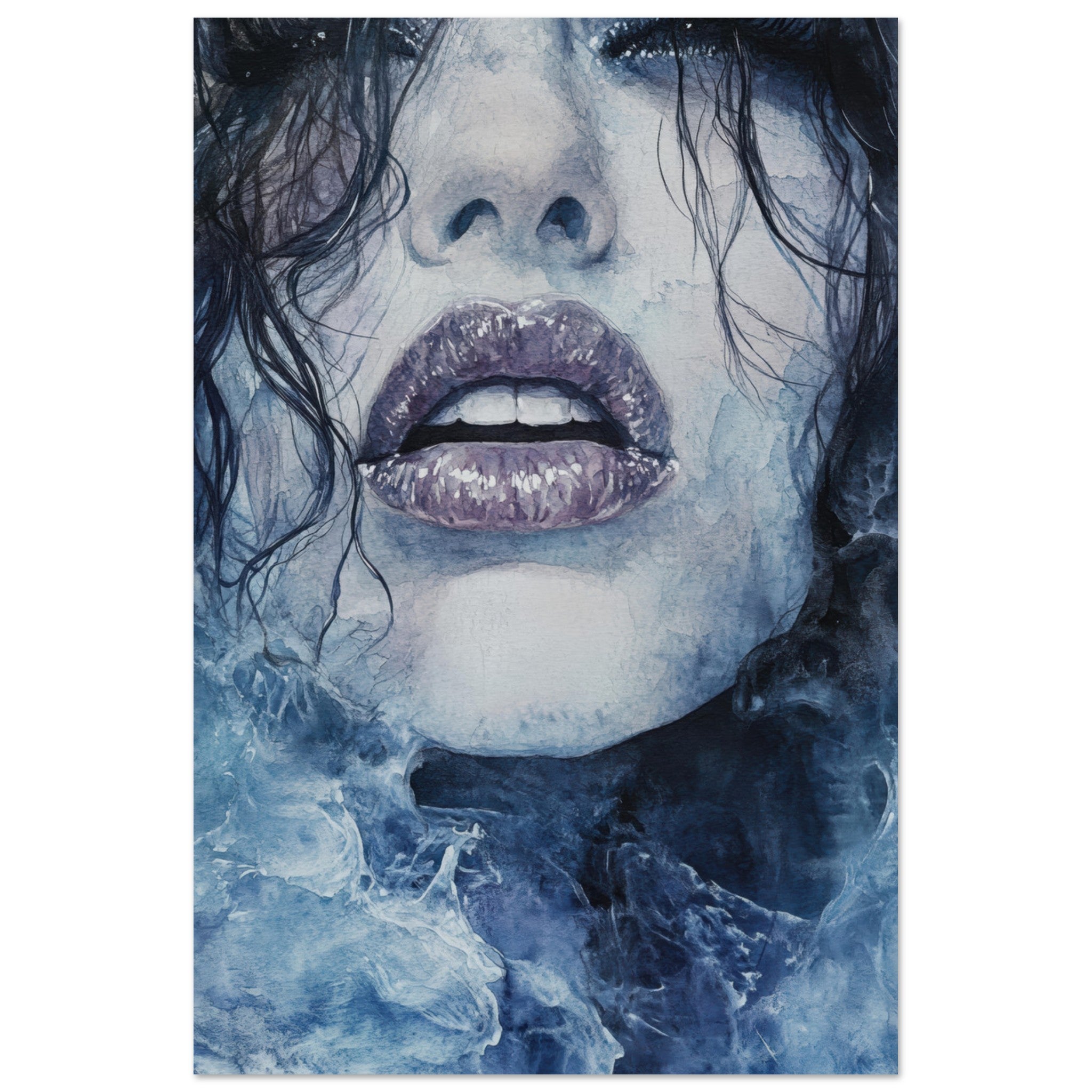 Aluminum Print Portrait - The Sirens Lament Gothic Watercolor Extreme Los 4 - Shop Ai Art WebShop - Digital Art online Store
