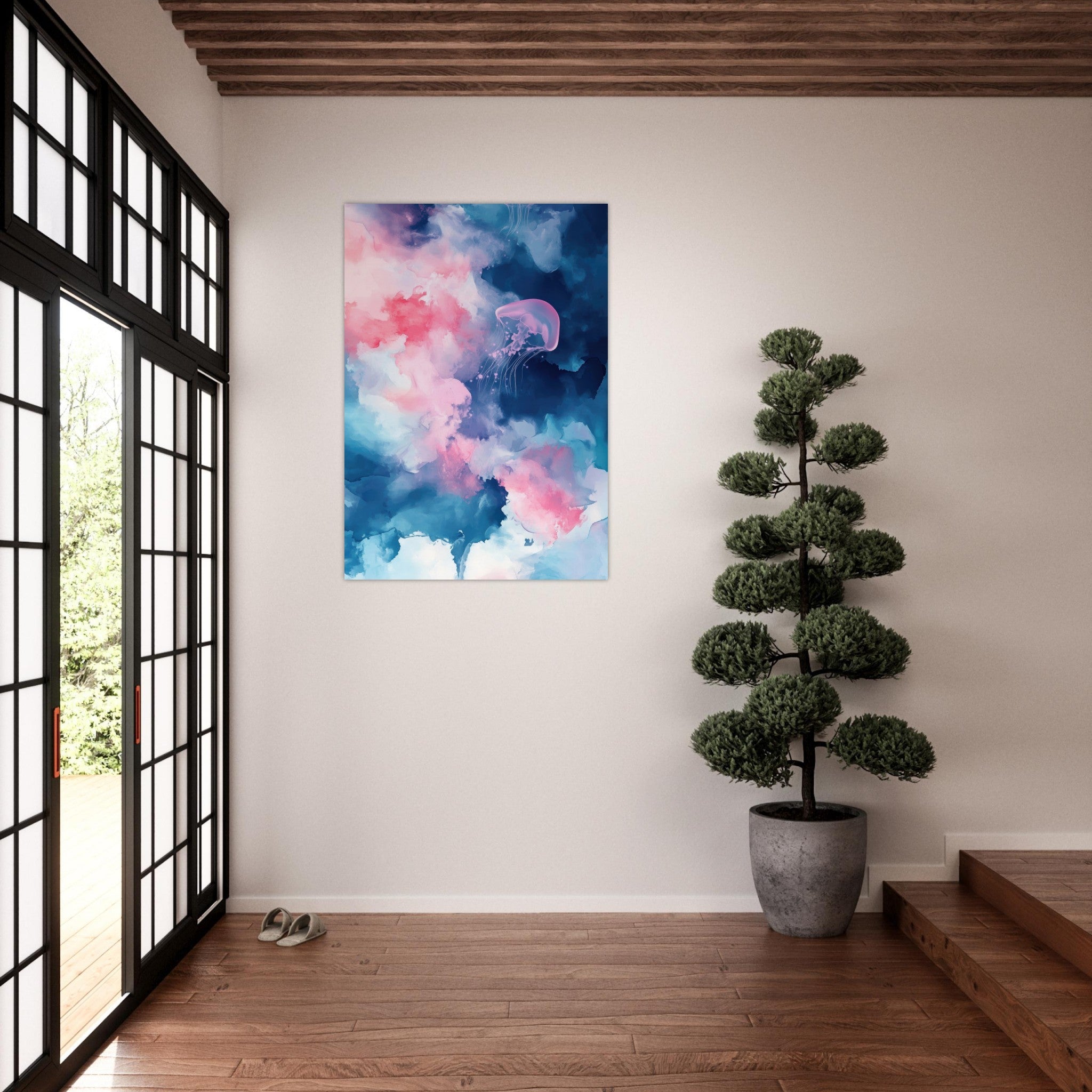 Aluminum Print Portrait - Watercolor Jellyfish Drift Graceful jellyfish - Ai Art Force