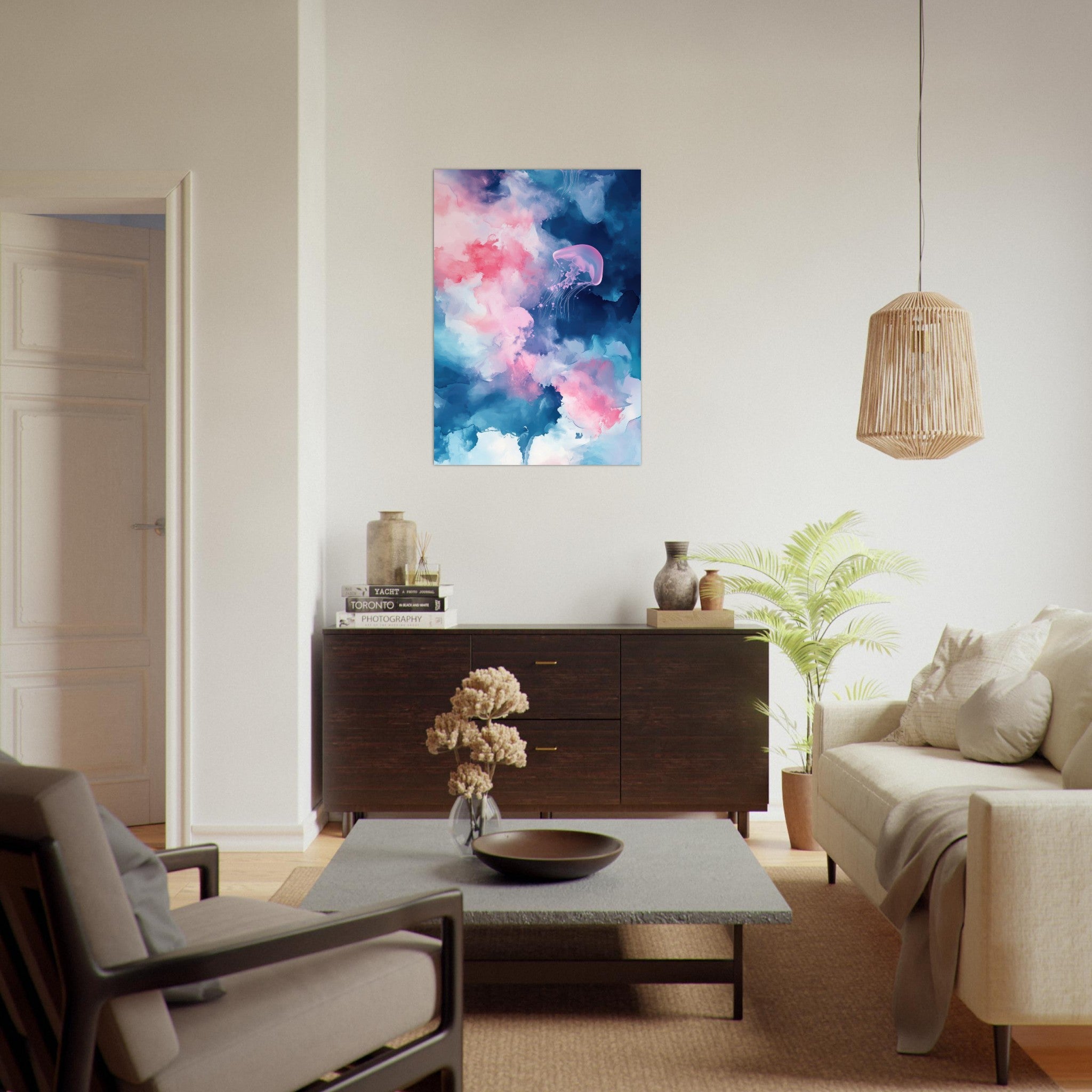 Aluminum Print Portrait - Watercolor Jellyfish Drift Graceful jellyfish - Ai Art Force