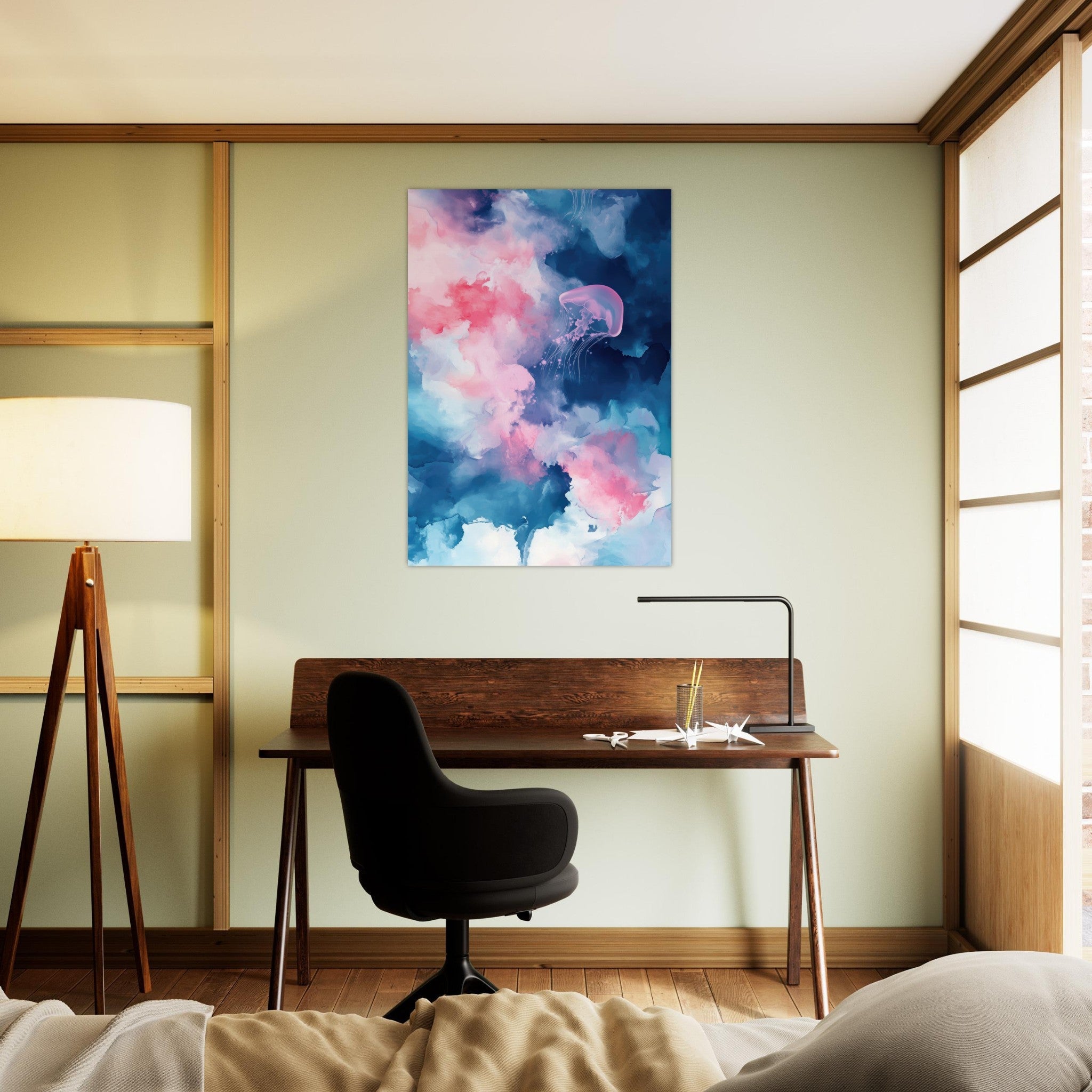 Aluminum Print Portrait - Watercolor Jellyfish Drift Graceful jellyfish - Ai Art Force