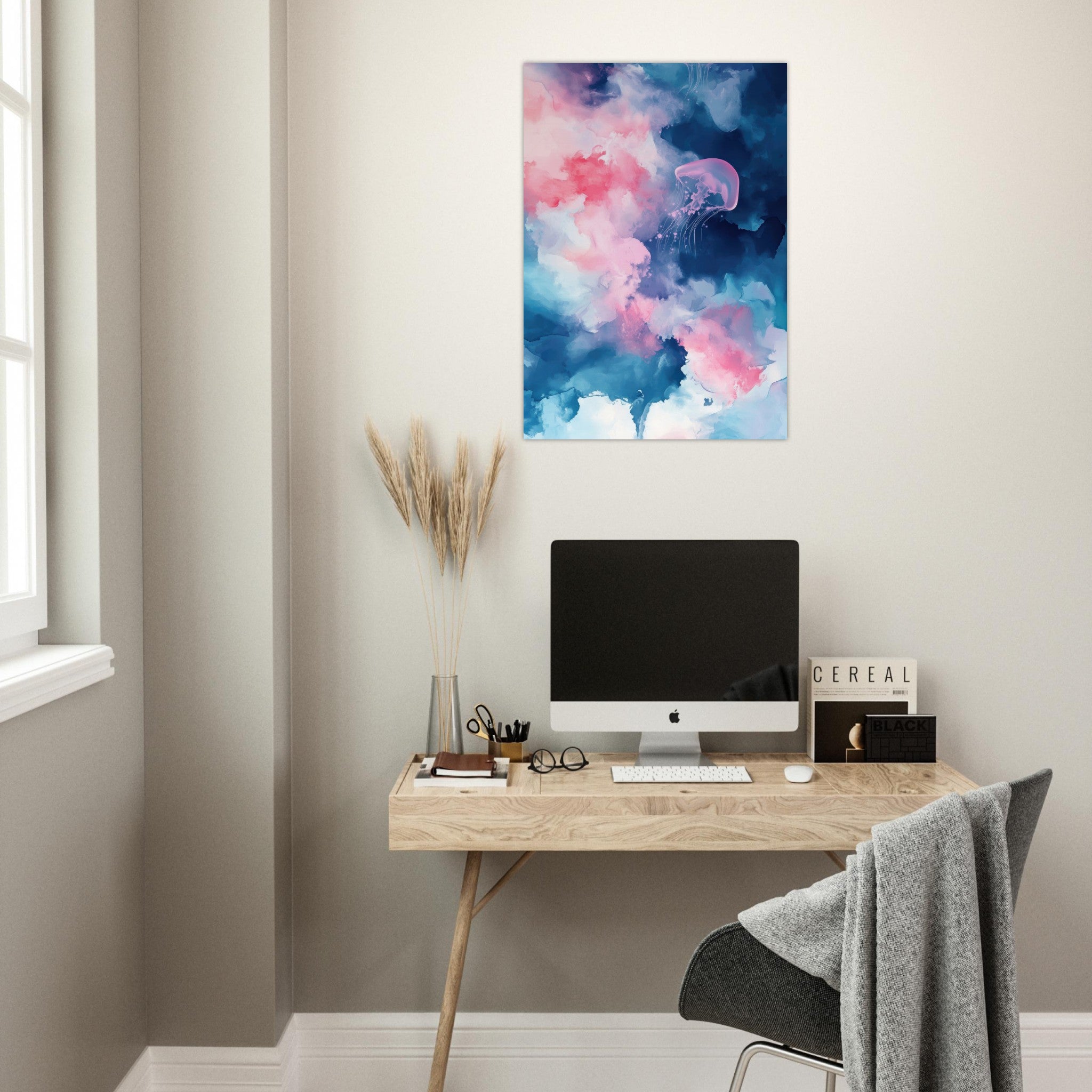 Aluminum Print Portrait - Watercolor Jellyfish Drift Graceful jellyfish - Ai Art Force