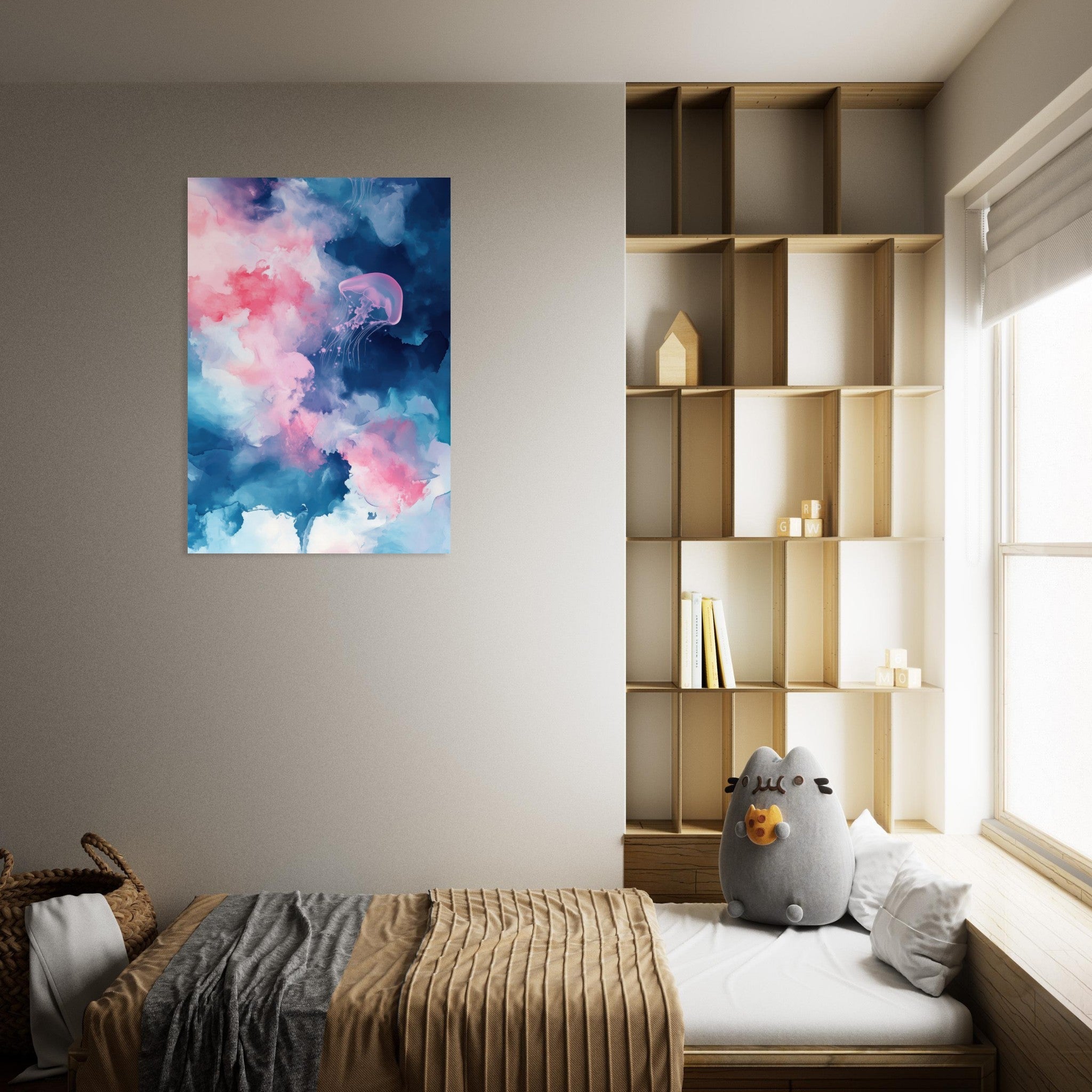 Aluminum Print Portrait - Watercolor Jellyfish Drift Graceful jellyfish - Ai Art Force