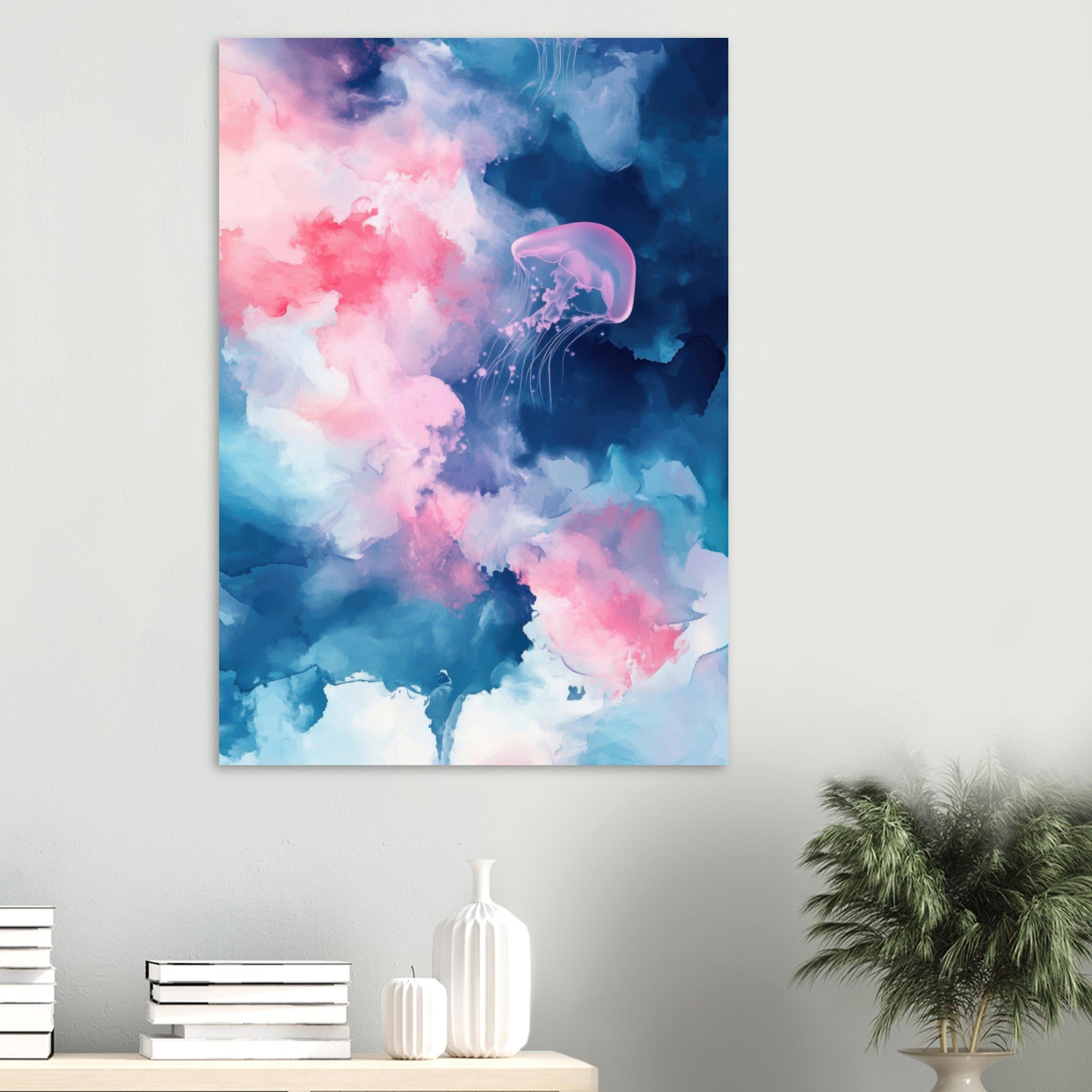 Aluminum Print Portrait - Watercolor Jellyfish Drift Graceful jellyfish - Ai Art Force