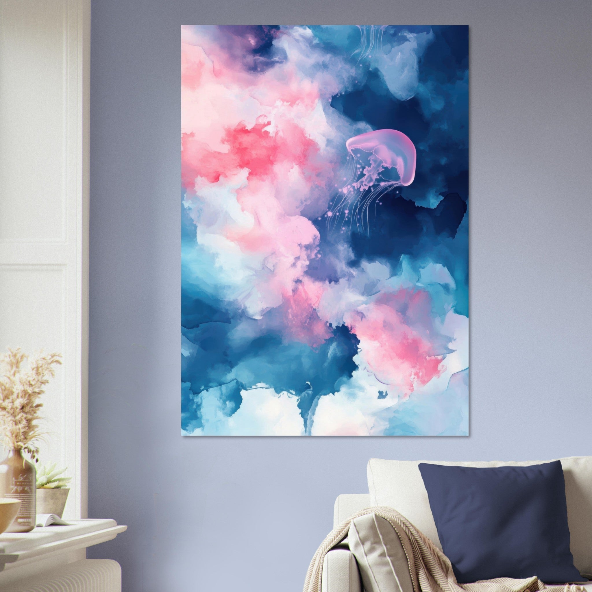 Aluminum Print Portrait - Watercolor Jellyfish Drift Graceful jellyfish - Ai Art Force
