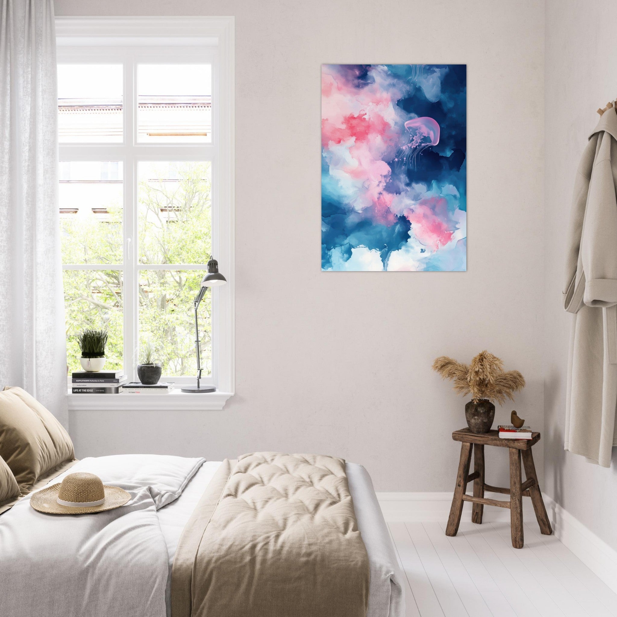 Aluminum Print Portrait - Watercolor Jellyfish Drift Graceful jellyfish - Ai Art Force