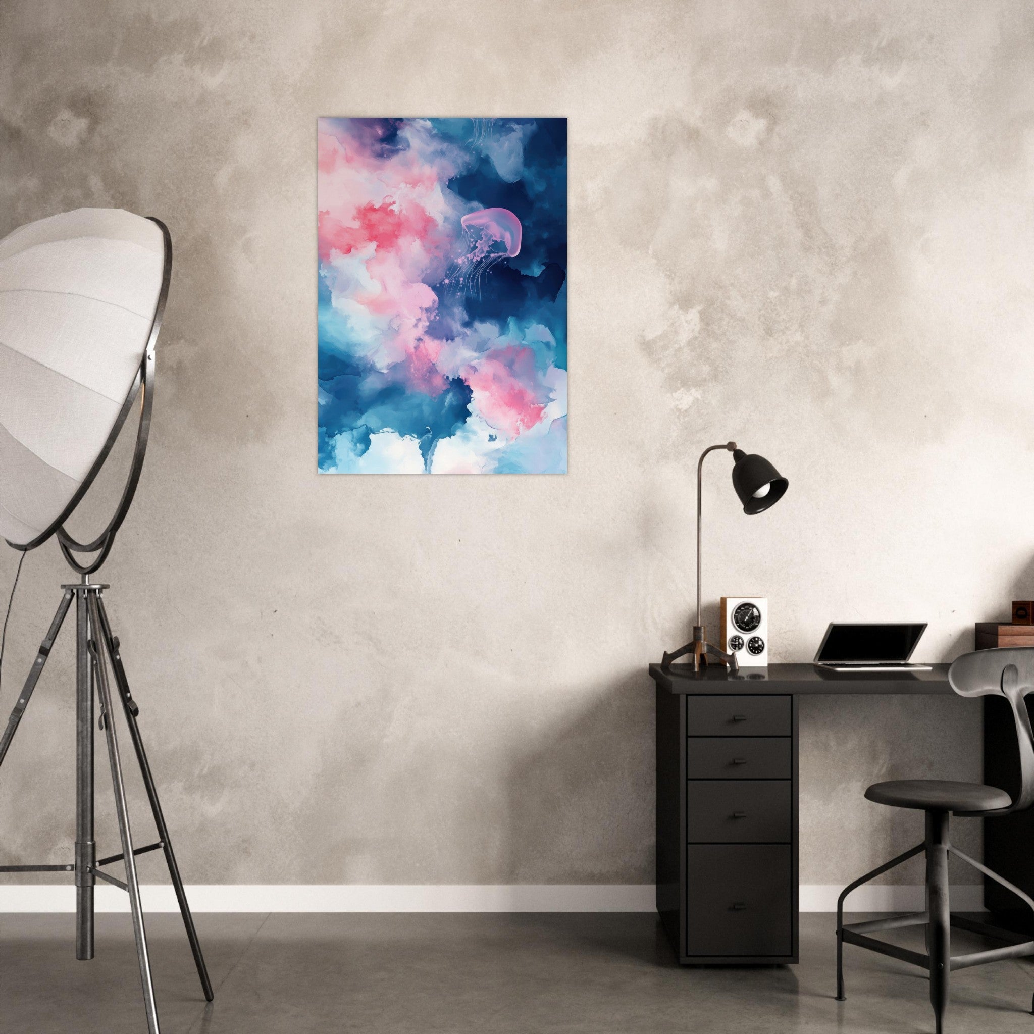 Aluminum Print Portrait - Watercolor Jellyfish Drift Graceful jellyfish - Ai Art Force