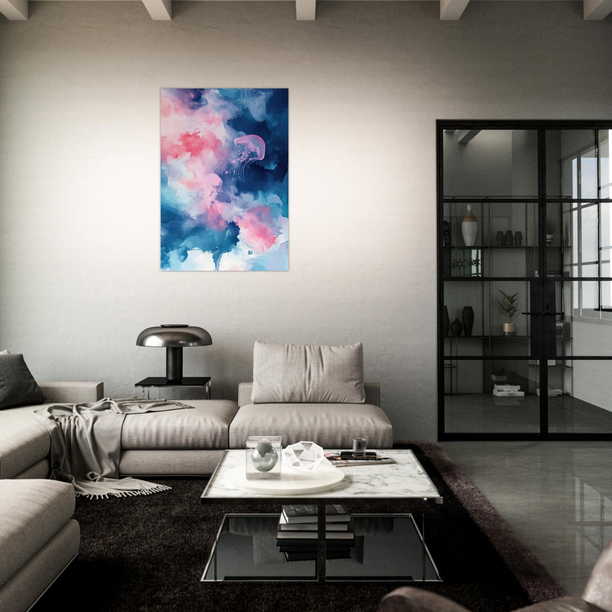 Aluminum Print Portrait - Watercolor Jellyfish Drift Graceful jellyfish - Ai Art Force