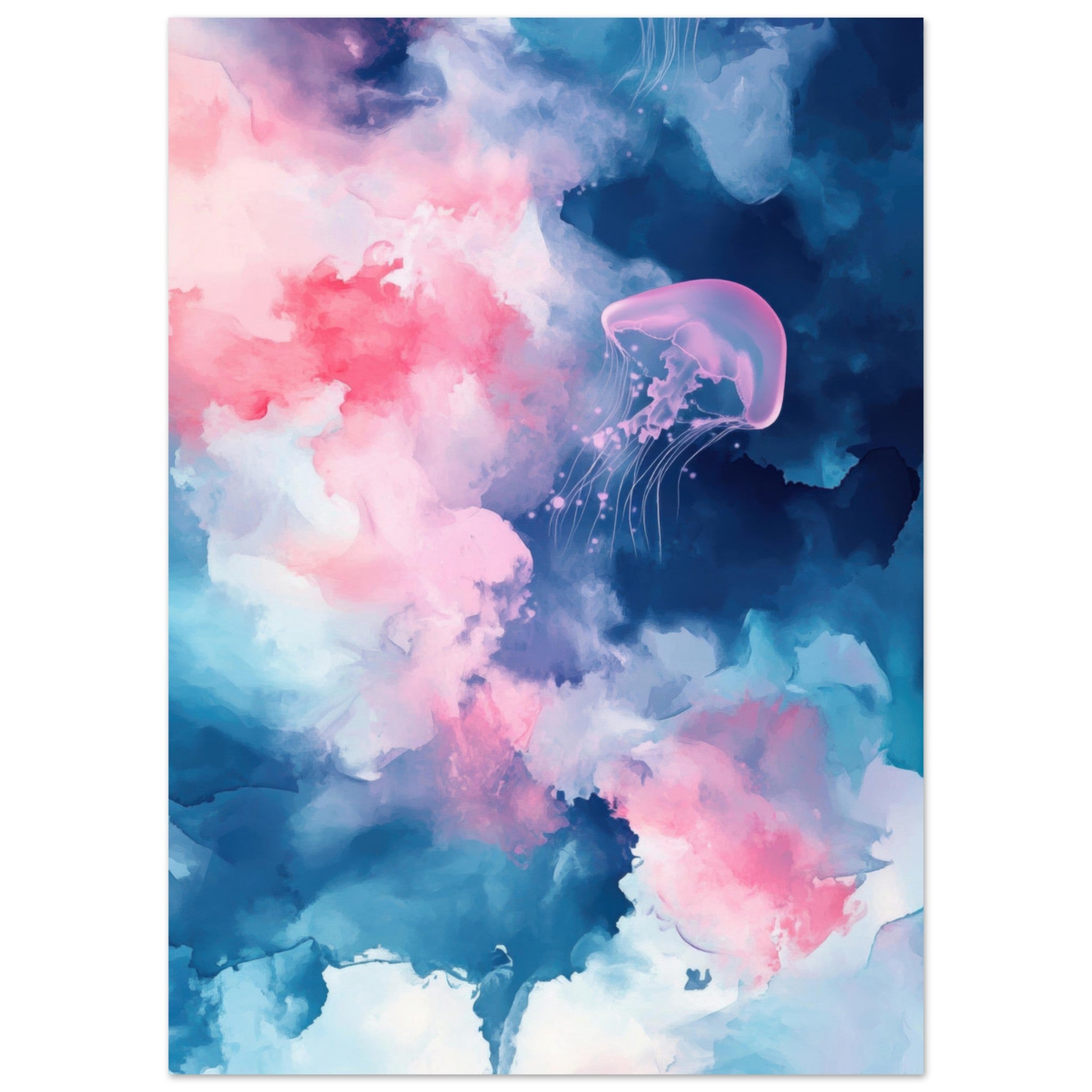 Aluminum Print Portrait - Watercolor Jellyfish Drift Graceful jellyfish - Ai Art Force