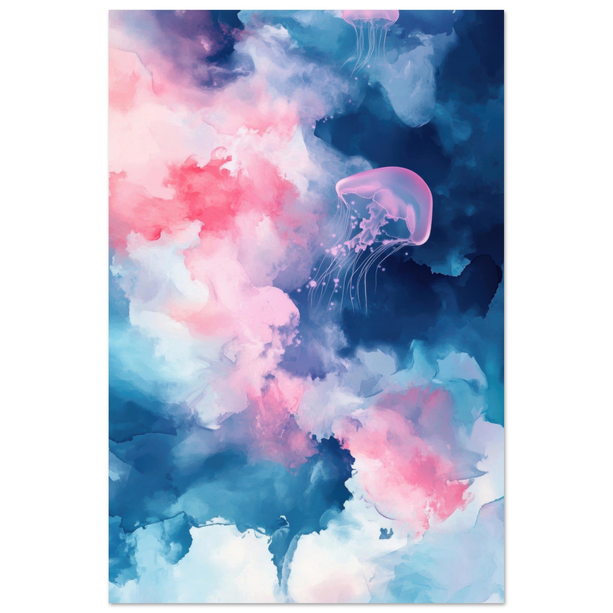 Aluminum Print Portrait - Watercolor Jellyfish Drift Graceful jellyfish - Ai Art Force