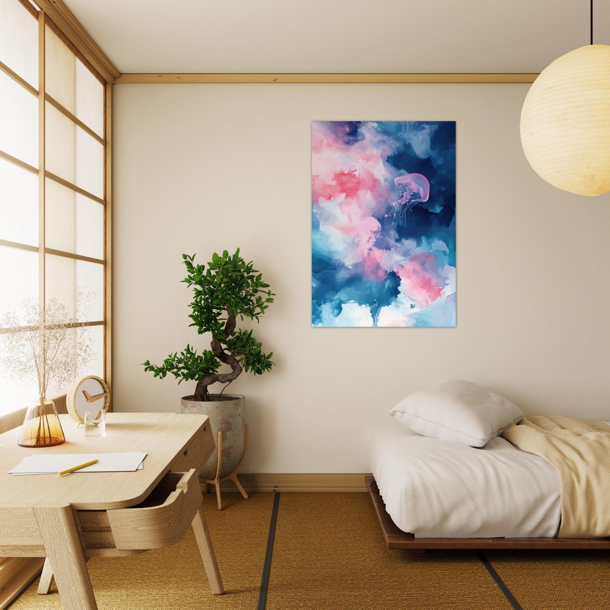 Aluminum Print Portrait - Watercolor Jellyfish Drift Graceful jellyfish - Ai Art Force