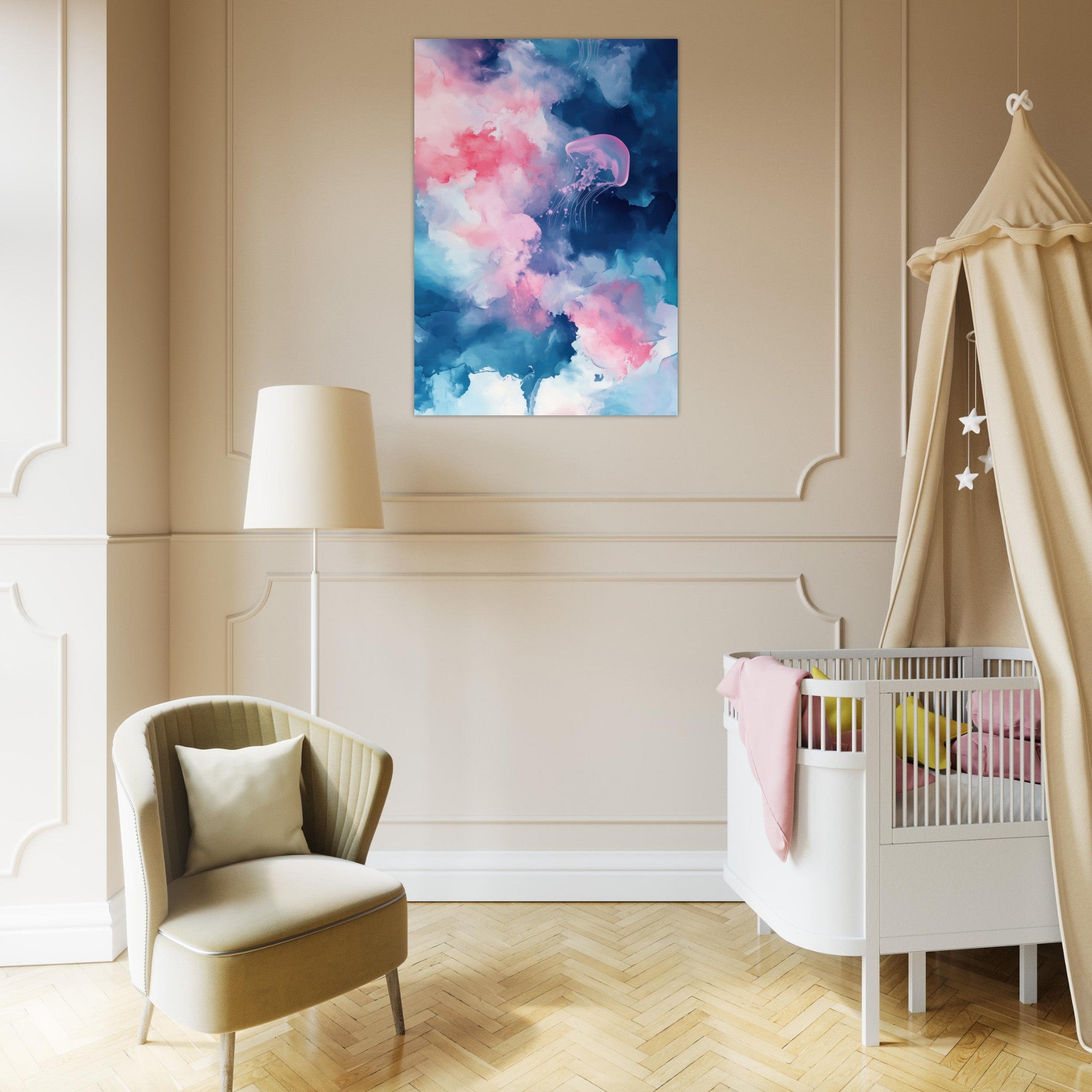 Aluminum Print Portrait - Watercolor Jellyfish Drift Graceful jellyfish - Ai Art Force