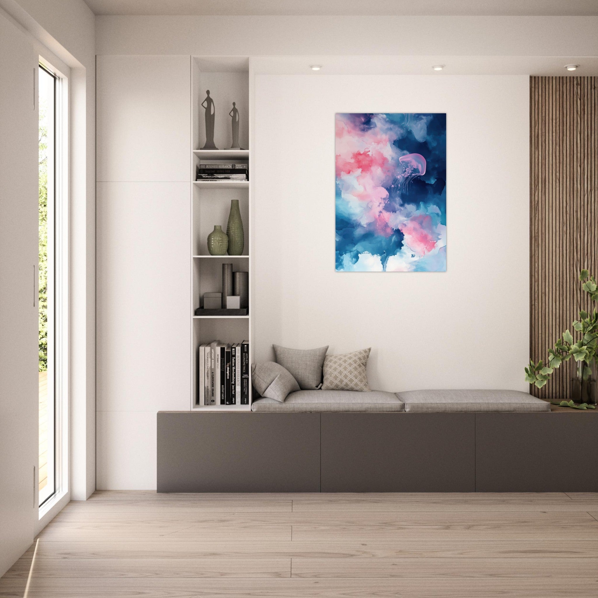 Aluminum Print Portrait - Watercolor Jellyfish Drift Graceful jellyfish - Ai Art Force