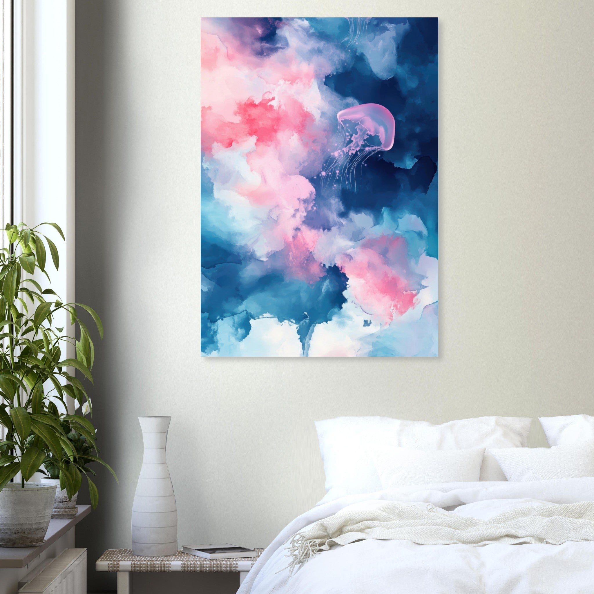 Aluminum Print Portrait - Watercolor Jellyfish Drift Graceful jellyfish - Ai Art Force