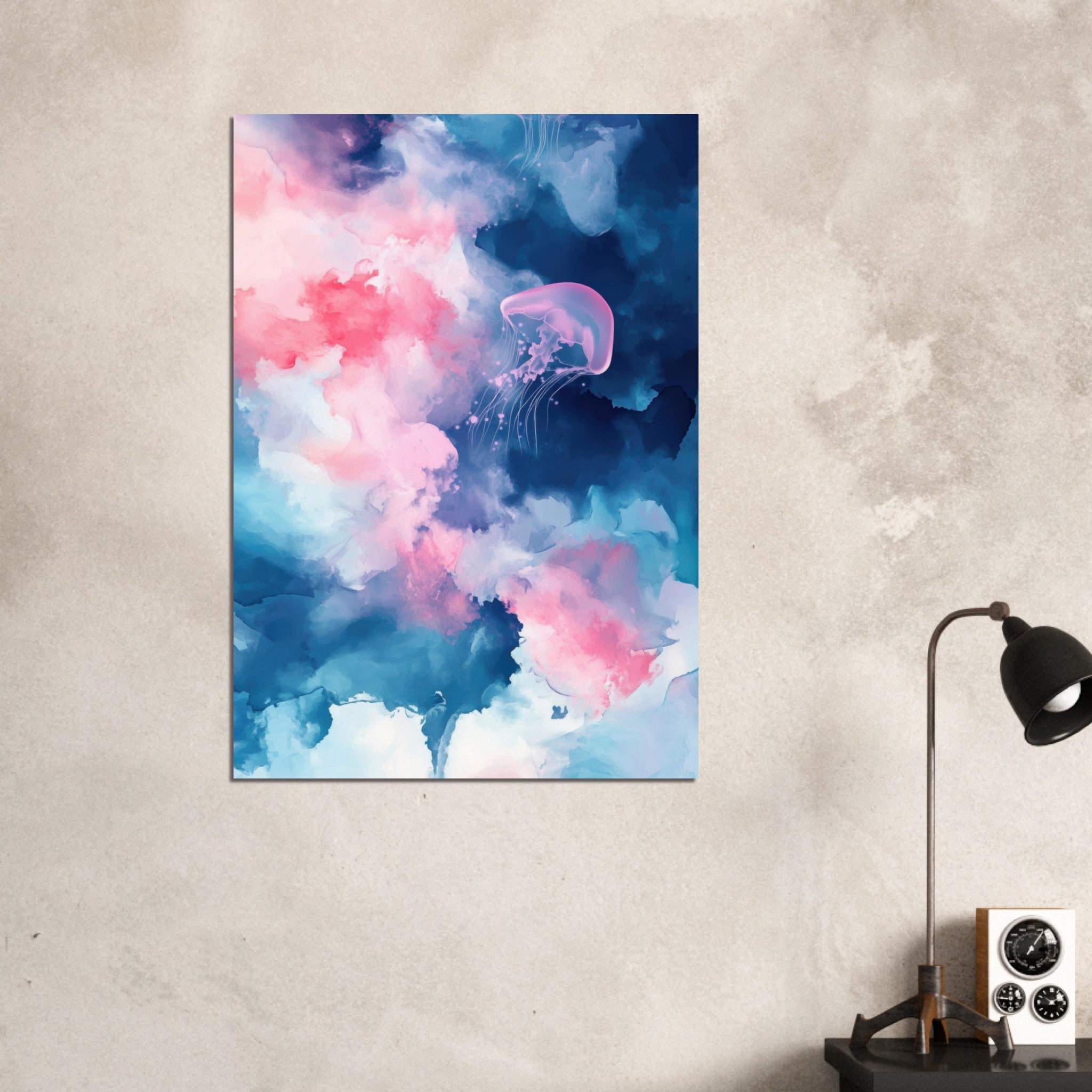 Aluminum Print Portrait - Watercolor Jellyfish Drift Graceful jellyfish - Ai Art Force