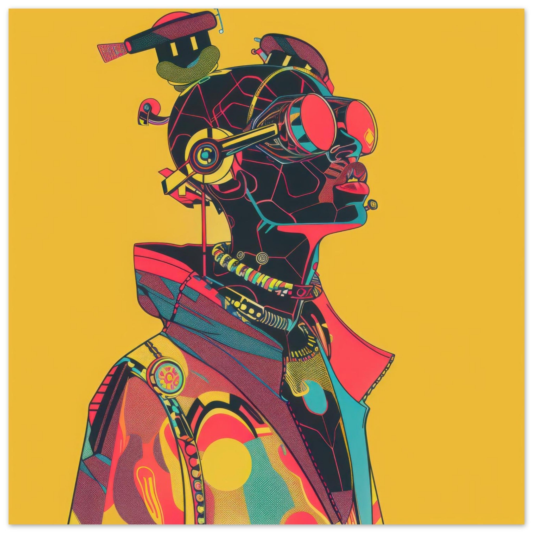 Aluminum Print Square - Afrofuturism swedish sharkansas in abstract styl 6 - Shop Ai Art WebShop - Digital Art online Store