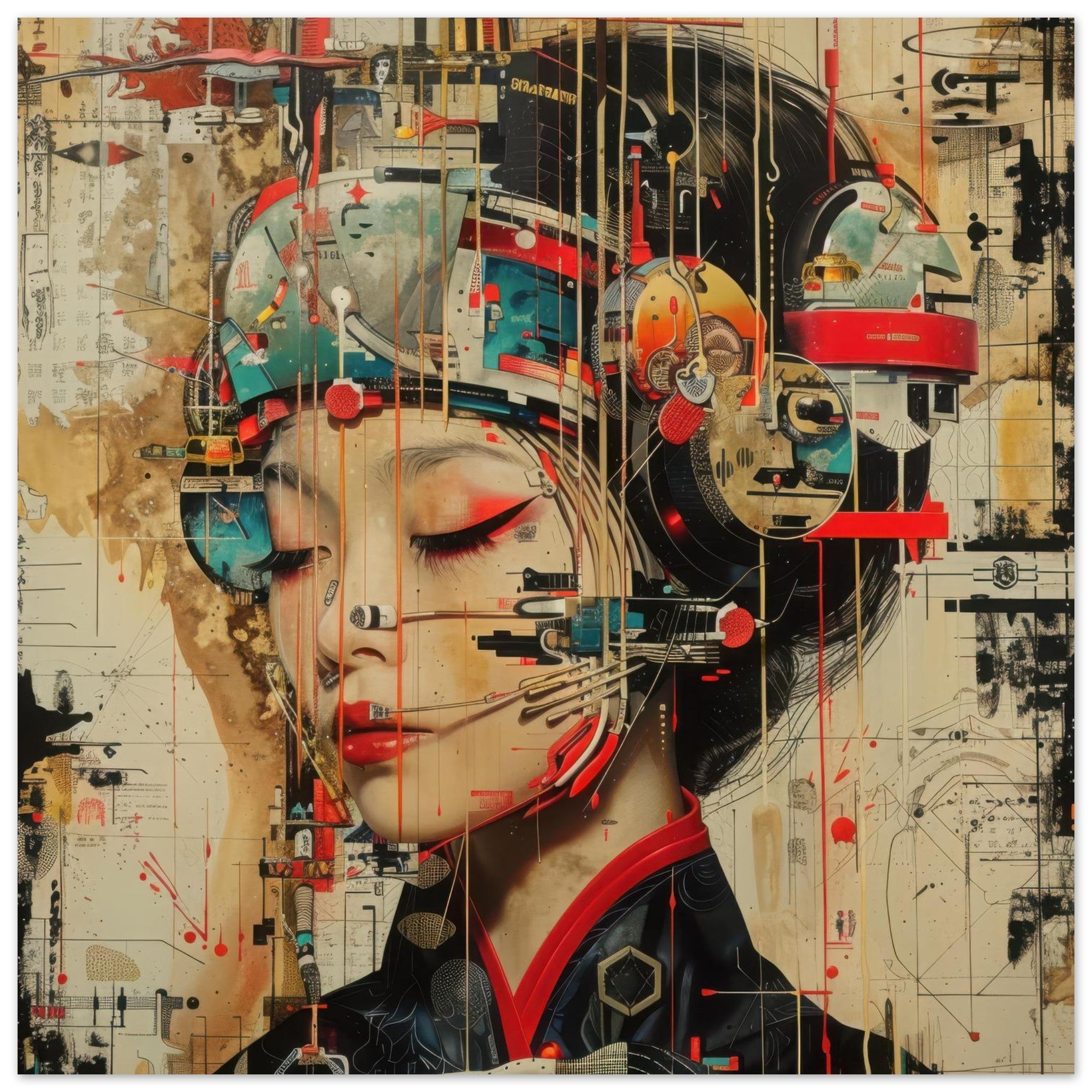 Aluminum Print Square - Asianfuturism swedish sharkansas in abstract style - Shop Ai Art WebShop - Digital Art online Store