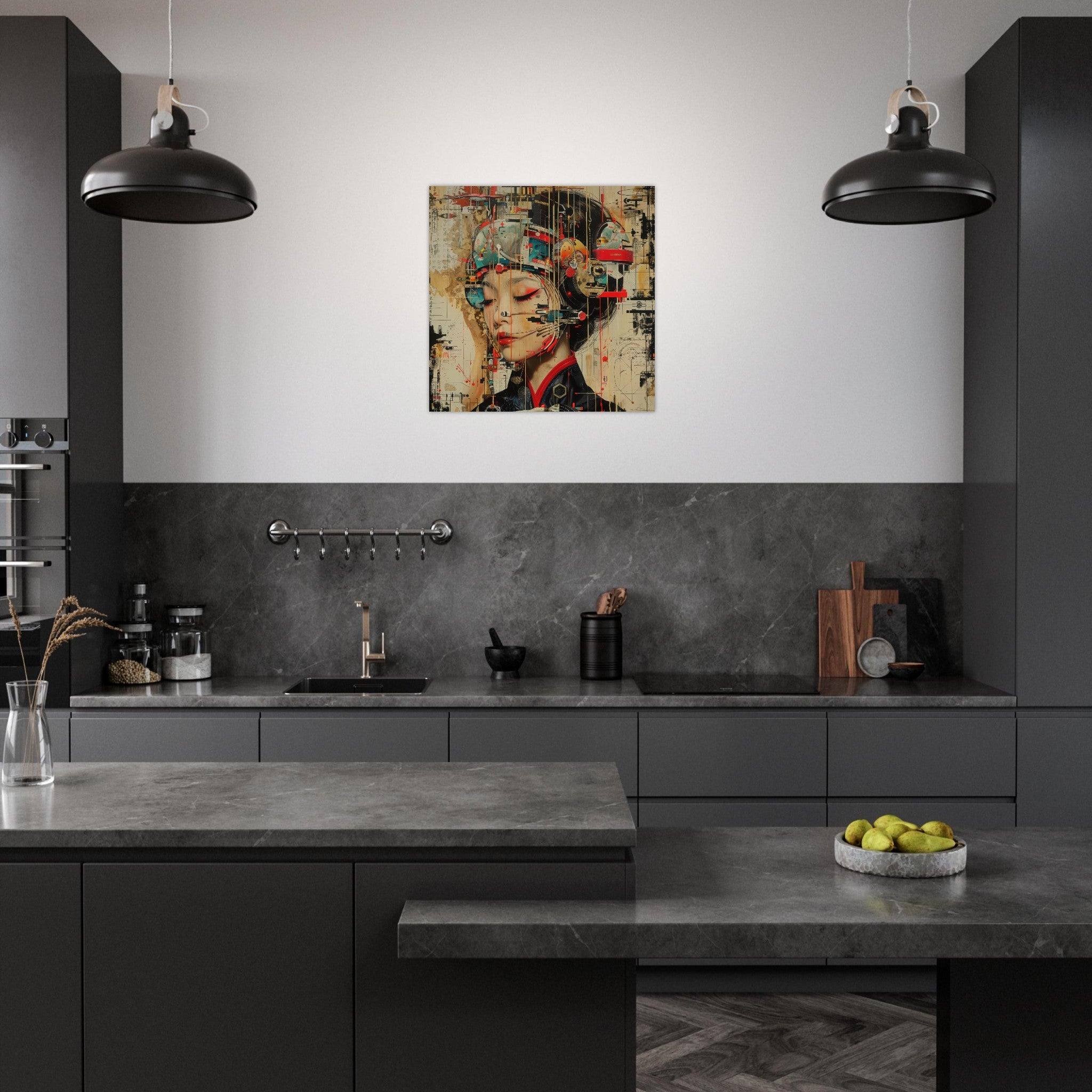 Aluminum Print Square - Asianfuturism swedish sharkansas in abstract style - Shop Ai Art WebShop - Digital Art online Store