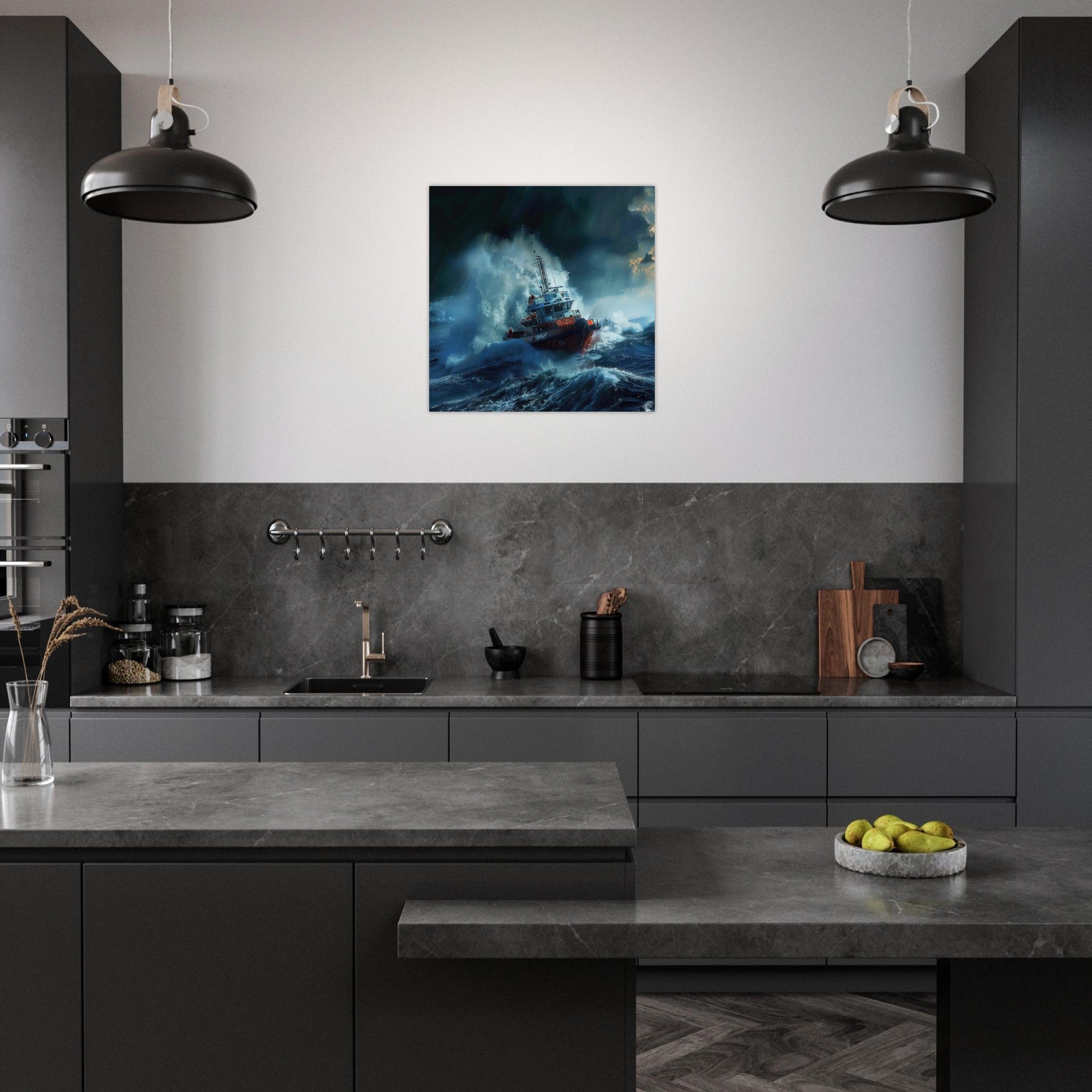Aluminum Print Square - Business Work Mood Maker 1 resque boat - Shop Ai Art WebShop - Digital Art online Store