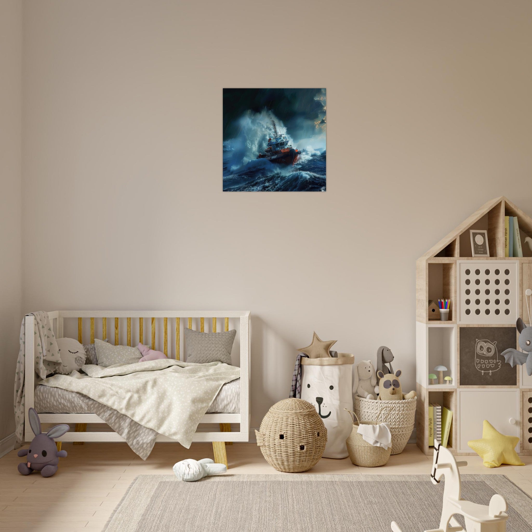Aluminum Print Square - Business Work Mood Maker 1 resque boat - Shop Ai Art WebShop - Digital Art online Store