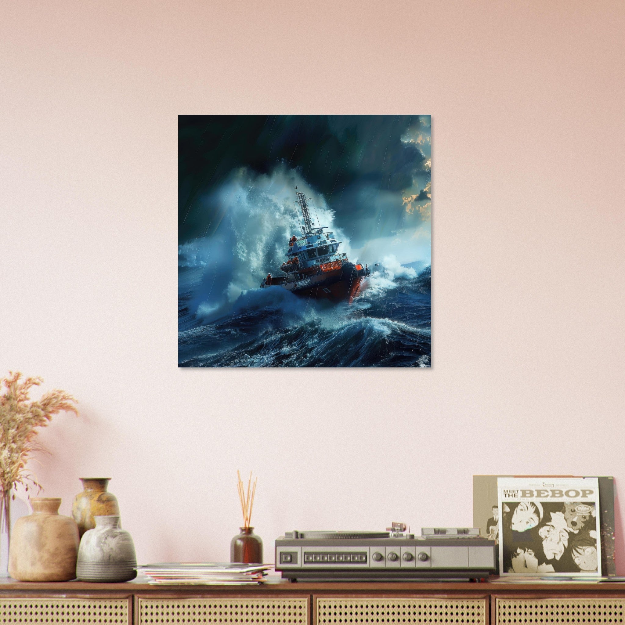 Aluminum Print Square - Business Work Mood Maker 1 resque boat - Shop Ai Art WebShop - Digital Art online Store