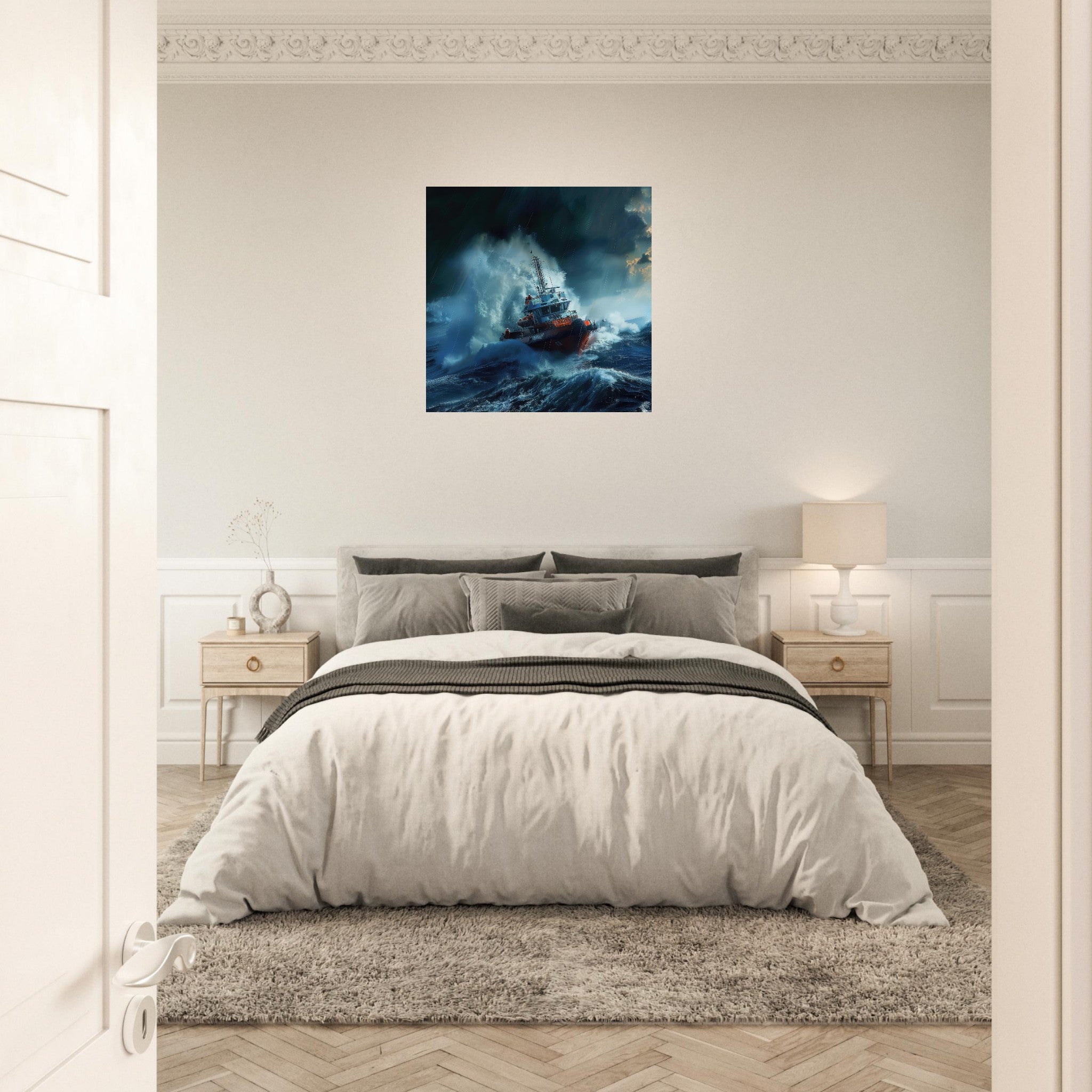 Aluminum Print Square - Business Work Mood Maker 1 resque boat - Shop Ai Art WebShop - Digital Art online Store