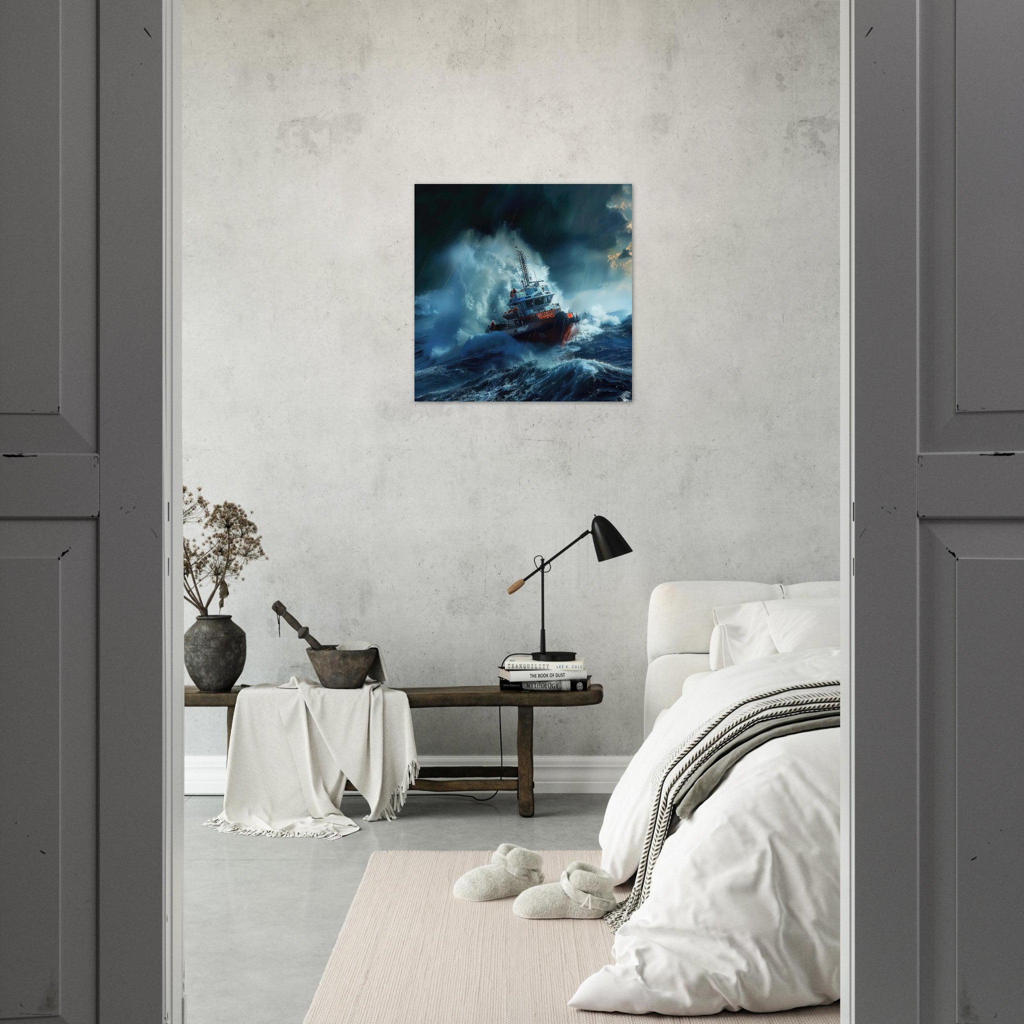 Aluminum Print Square - Business Work Mood Maker 1 resque boat - Shop Ai Art WebShop - Digital Art online Store