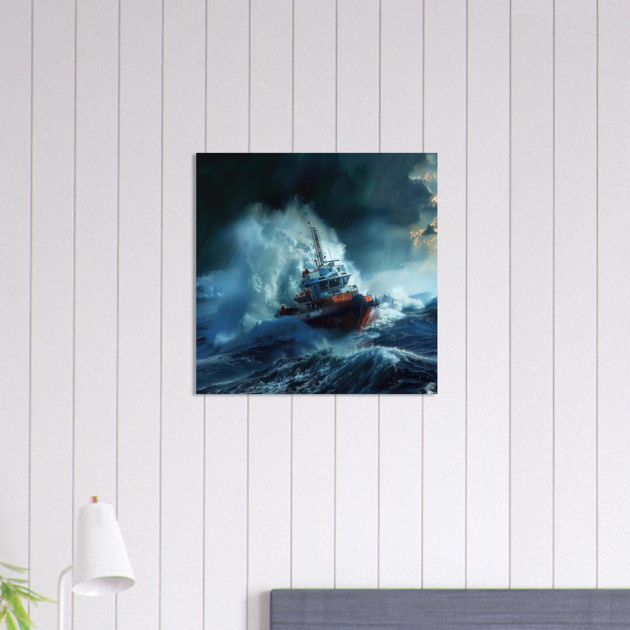 Aluminum Print Square - Business Work Mood Maker 1 resque boat - Shop Ai Art WebShop - Digital Art online Store