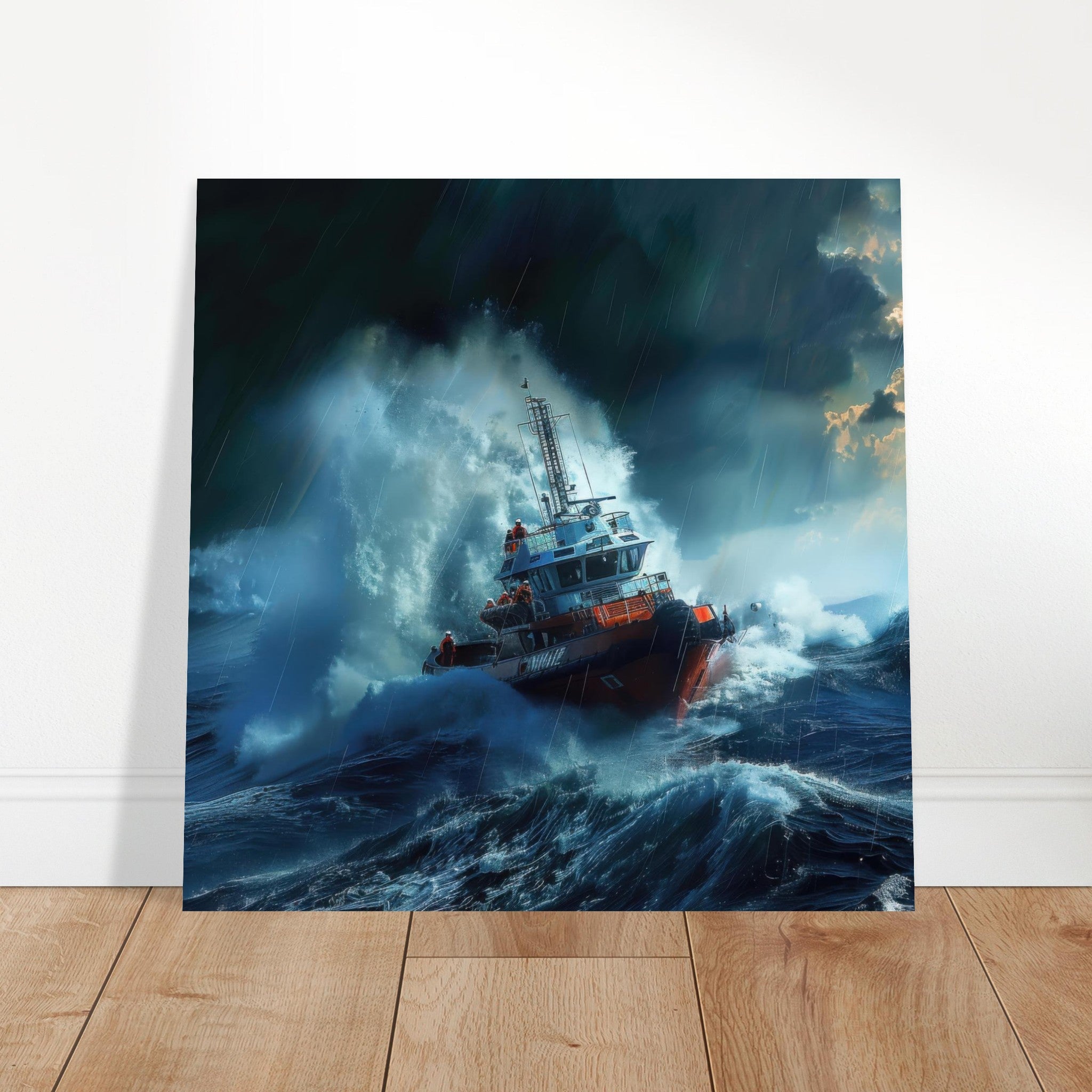 Aluminum Print Square - Business Work Mood Maker 1 resque boat - Shop Ai Art WebShop - Digital Art online Store