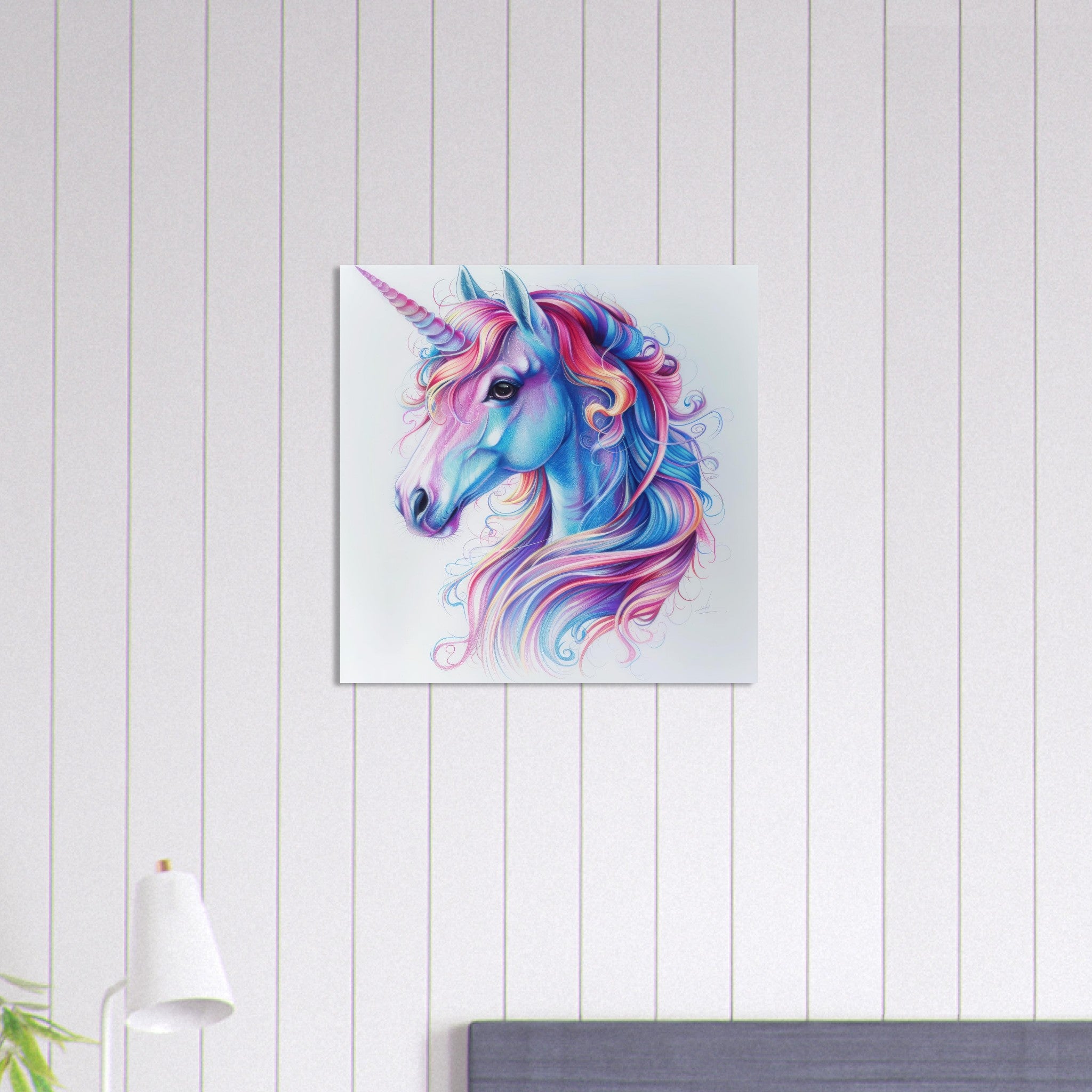 Aluminum Print Square - Children Kids Room Art Unicorn Fantasy 2 - Shop Ai Art WebShop - Digital Art online Store