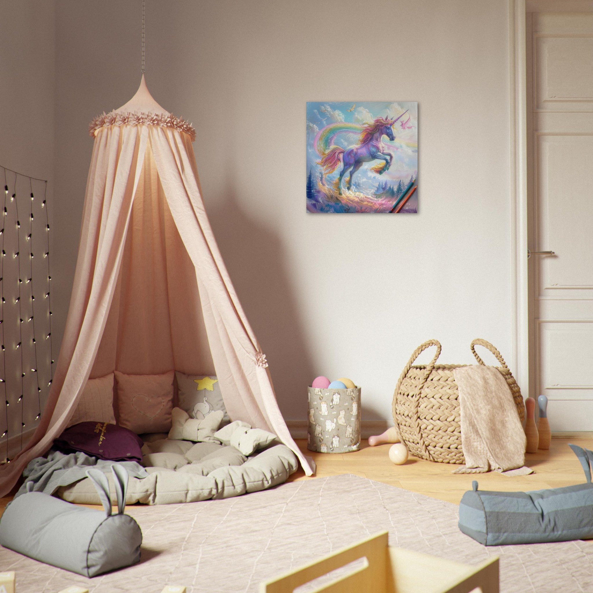 Aluminum Print Square - Children Kids Room Art Unicorn Fantasy 3 - Shop Ai Art WebShop - Digital Art online Store