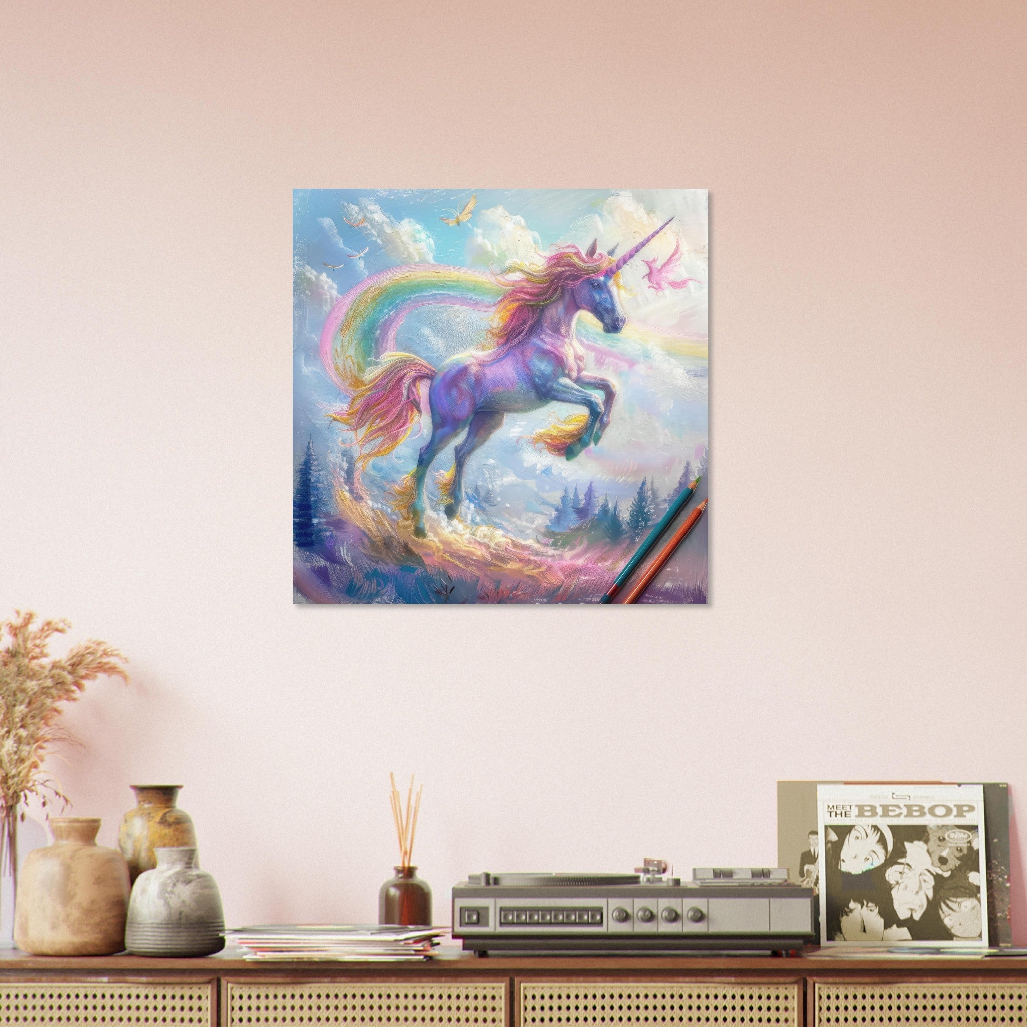 Aluminum Print Square - Children Kids Room Art Unicorn Fantasy 3 - Shop Ai Art WebShop - Digital Art online Store