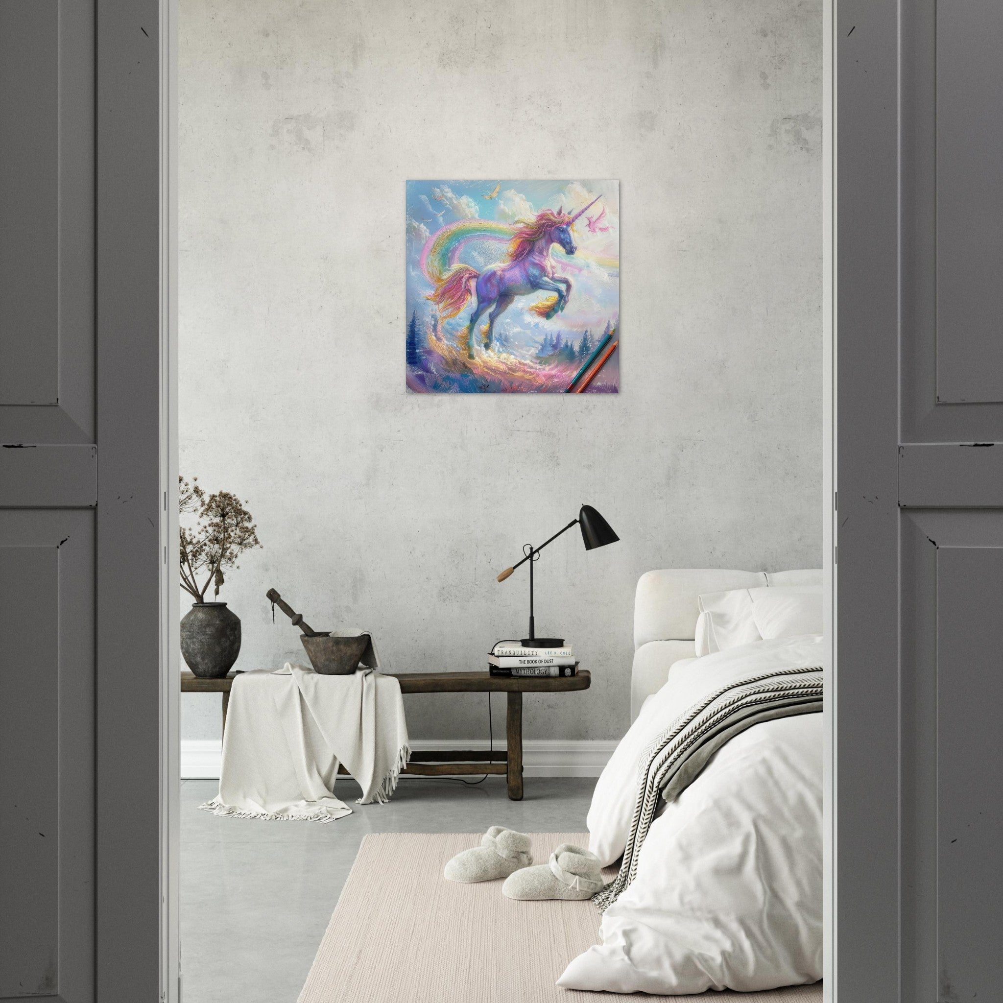 Aluminum Print Square - Children Kids Room Art Unicorn Fantasy 3 - Shop Ai Art WebShop - Digital Art online Store