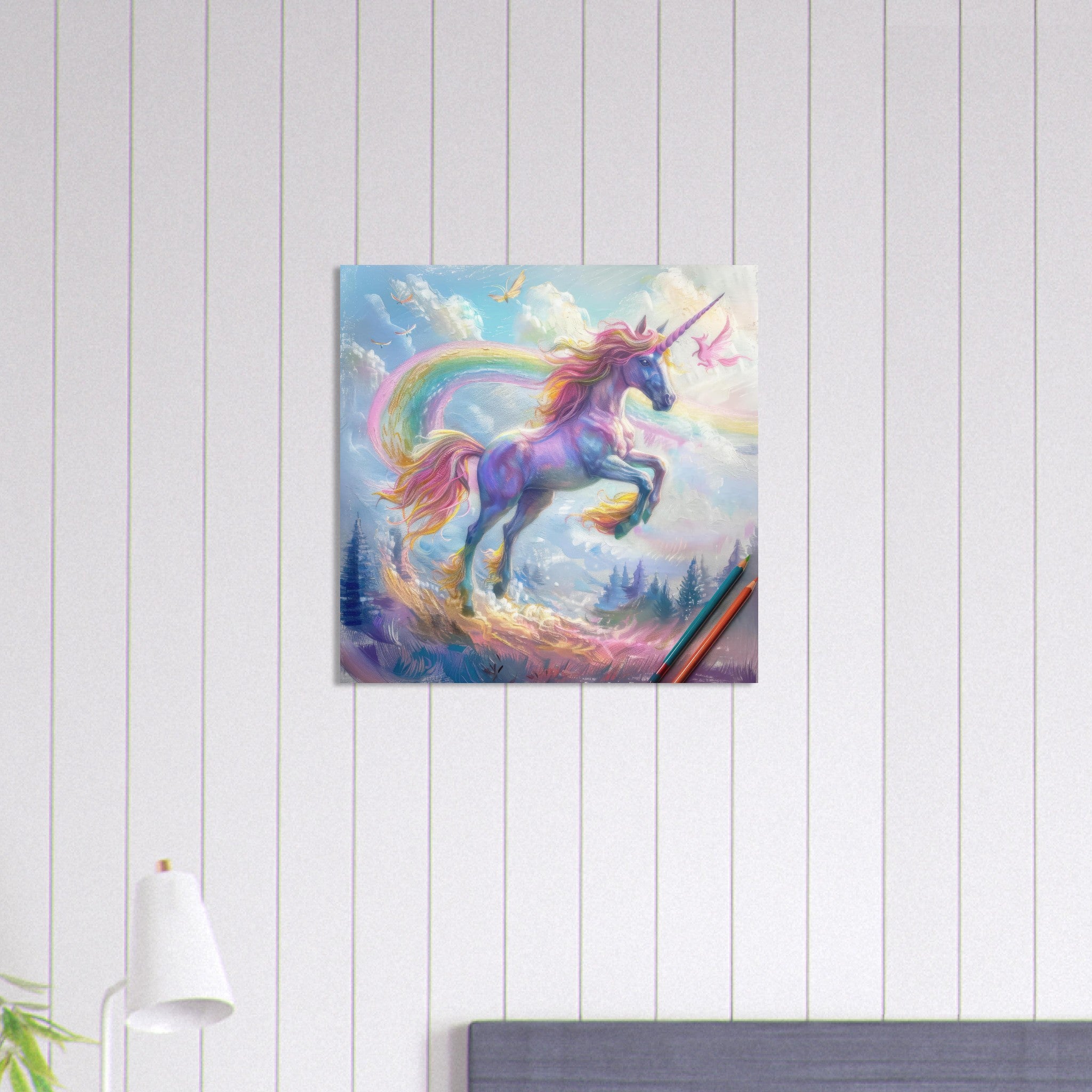 Aluminum Print Square - Children Kids Room Art Unicorn Fantasy 3 - Shop Ai Art WebShop - Digital Art online Store
