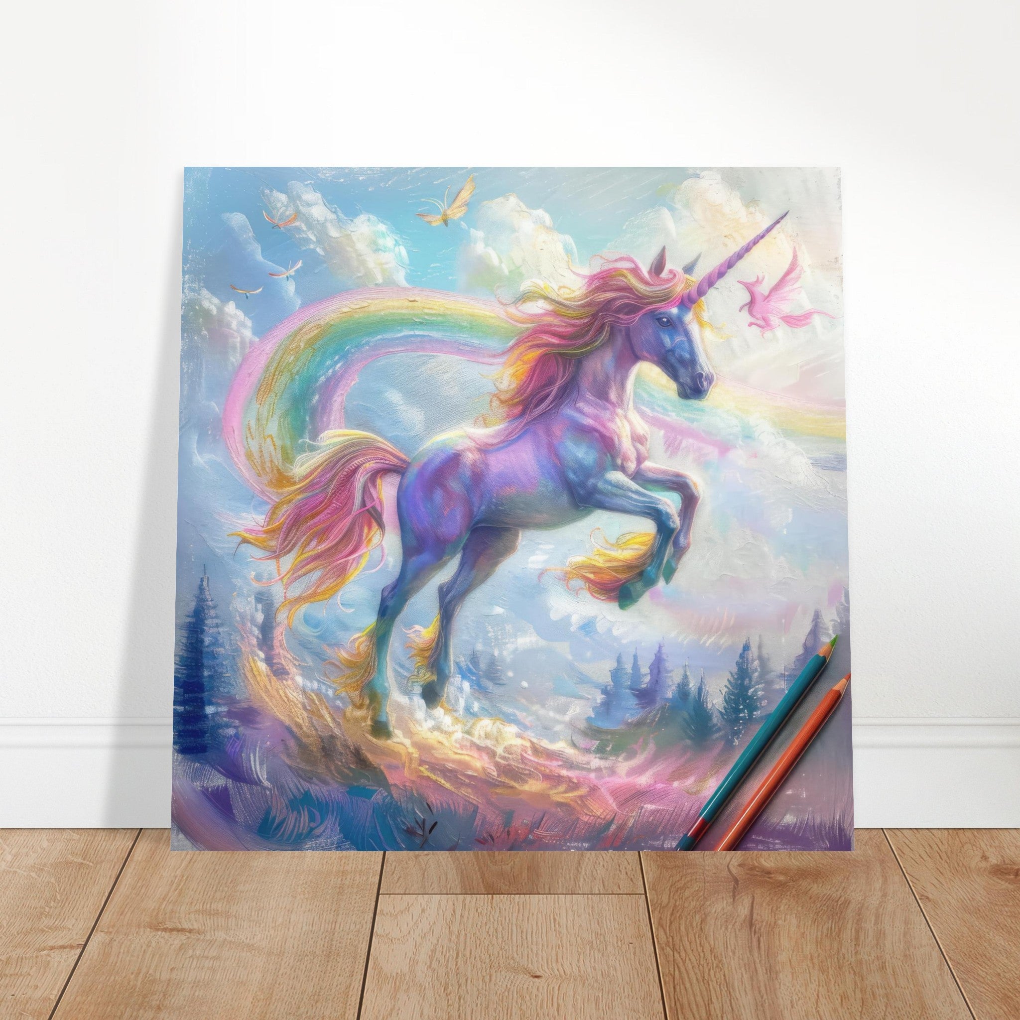 Aluminum Print Square - Children Kids Room Art Unicorn Fantasy 3 - Shop Ai Art WebShop - Digital Art online Store