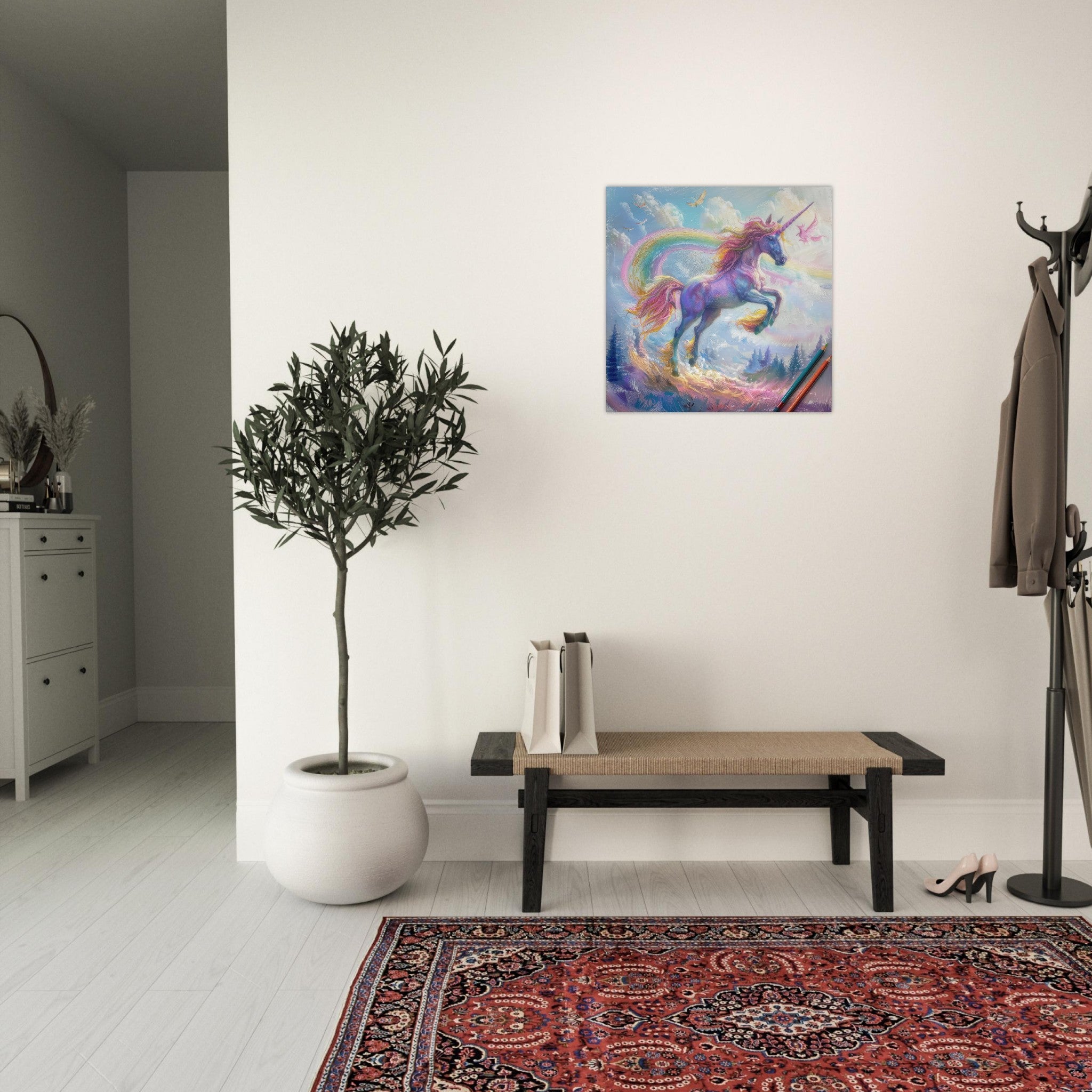 Aluminum Print Square - Children Kids Room Art Unicorn Fantasy 3 - Shop Ai Art WebShop - Digital Art online Store