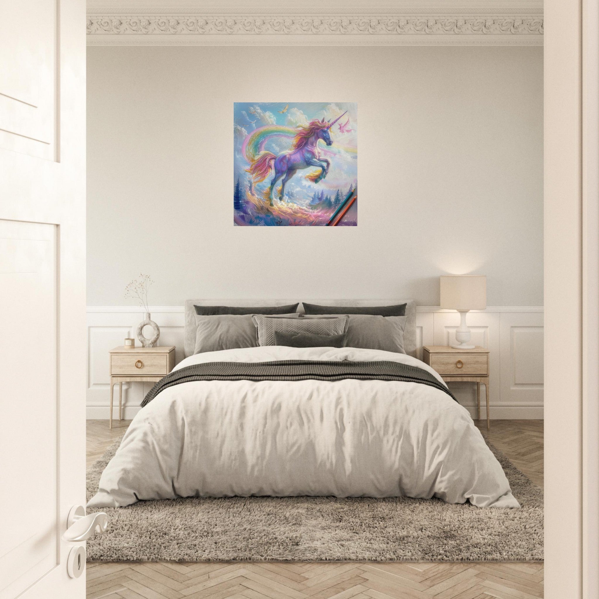 Aluminum Print Square - Children Kids Room Art Unicorn Fantasy 3 - Shop Ai Art WebShop - Digital Art online Store