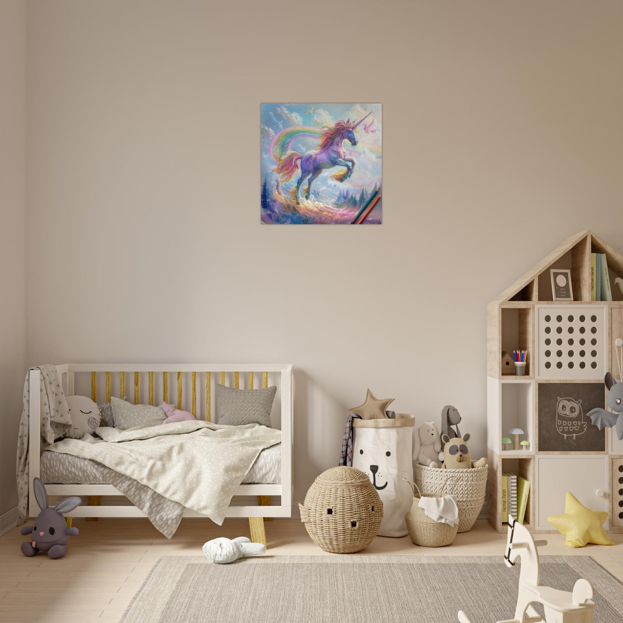 Aluminum Print Square - Children Kids Room Art Unicorn Fantasy 3 - Shop Ai Art WebShop - Digital Art online Store