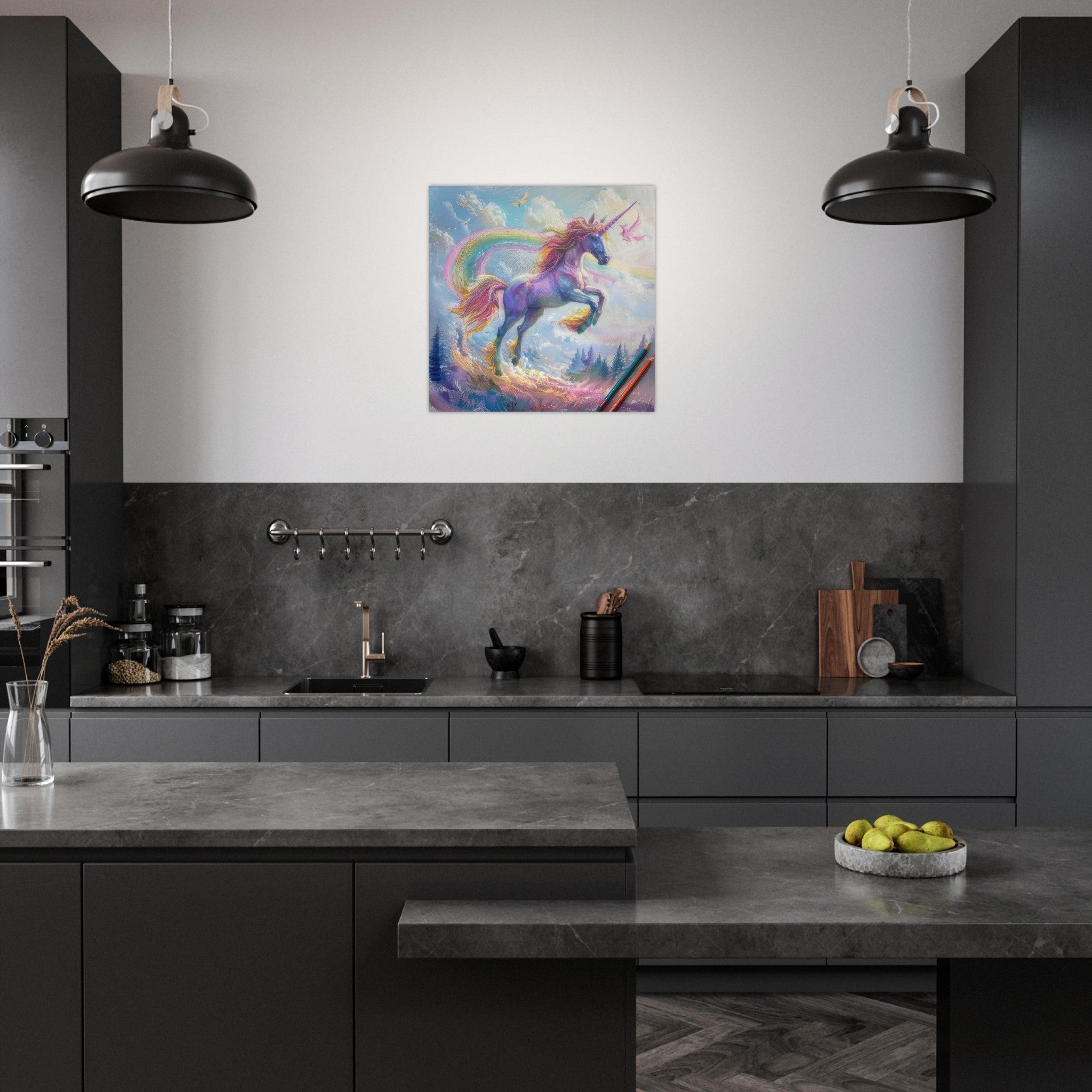 Aluminum Print Square - Children Kids Room Art Unicorn Fantasy 3 - Shop Ai Art WebShop - Digital Art online Store