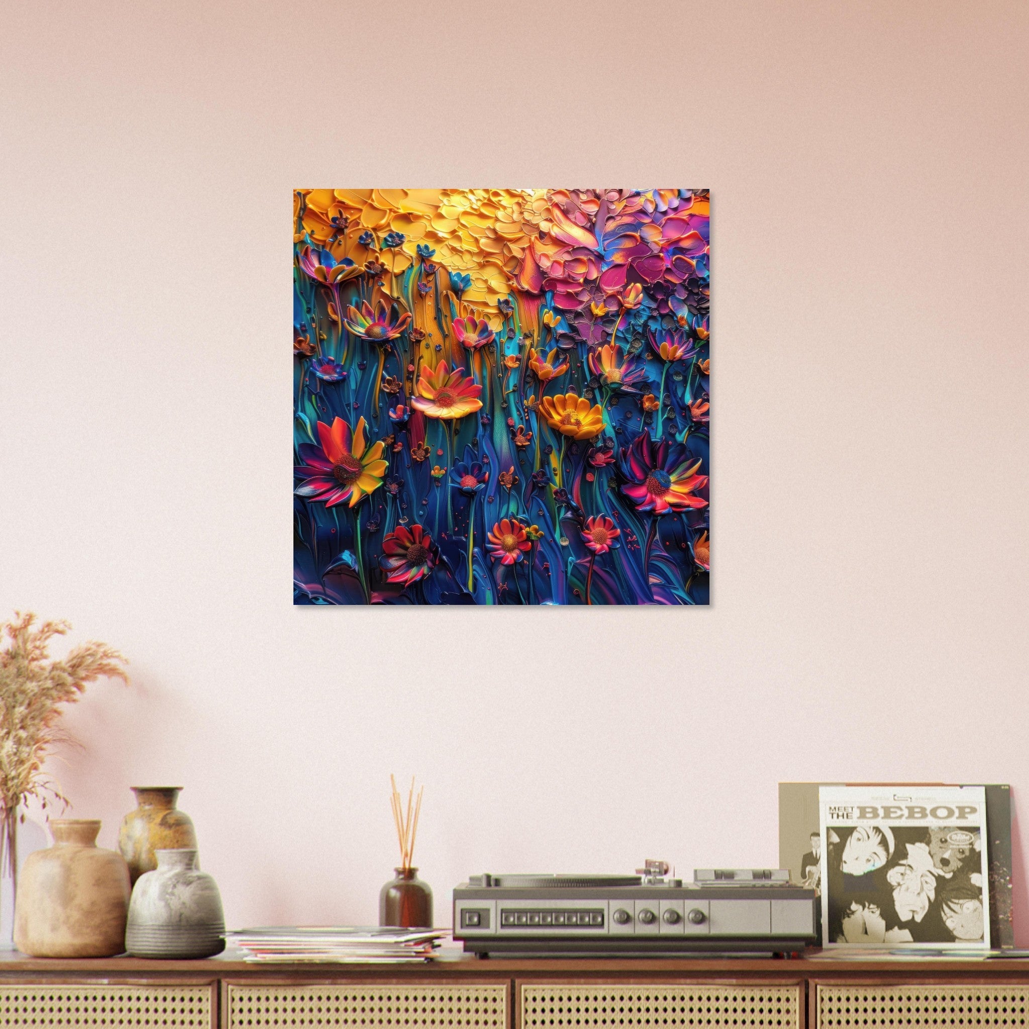 Aluminum Print Square - Colorfull Flower Art 2 - Shop Ai Art WebShop - Digital Art online Store