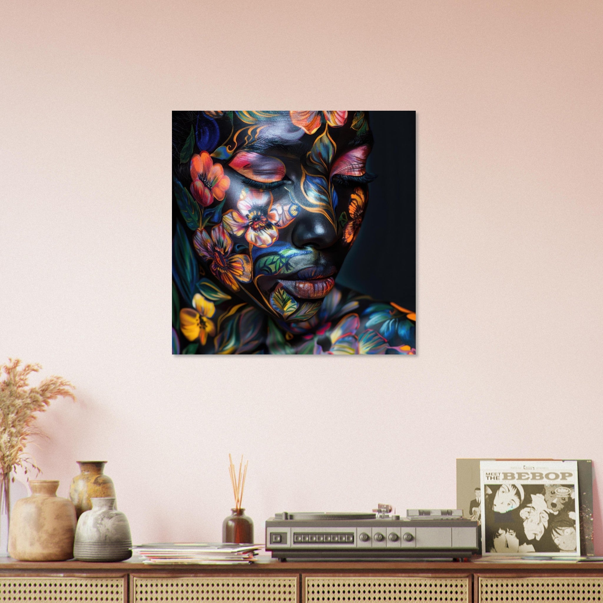 Aluminum Print Square - Colorfull Flower Art Bodypaint 5 - Shop Ai Art WebShop - Digital Art online Store